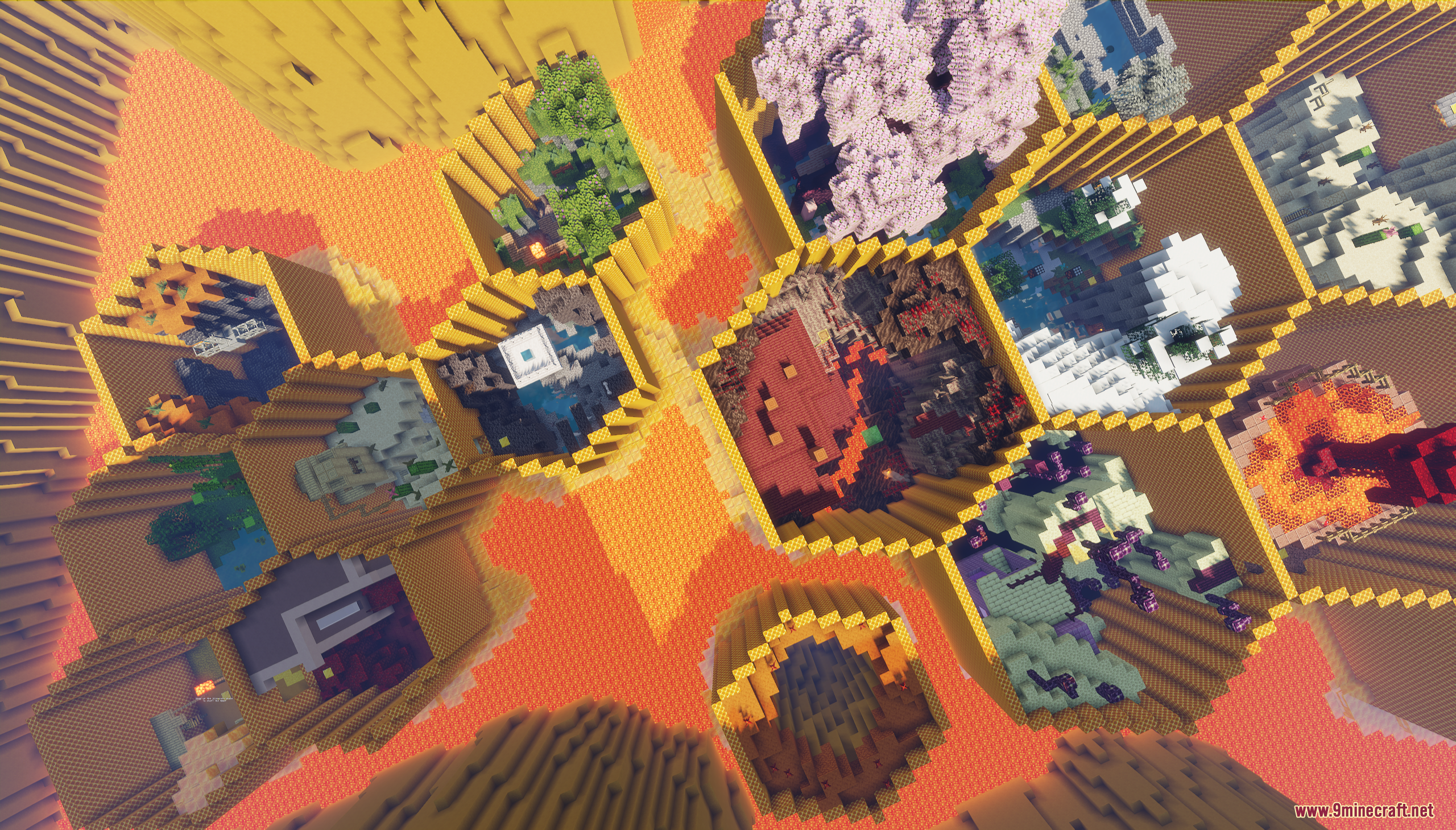 Honeycomb Parkour 2 Map Screenshot 5 Top down view of various biomes in Honeycomb Parkour 2 Map