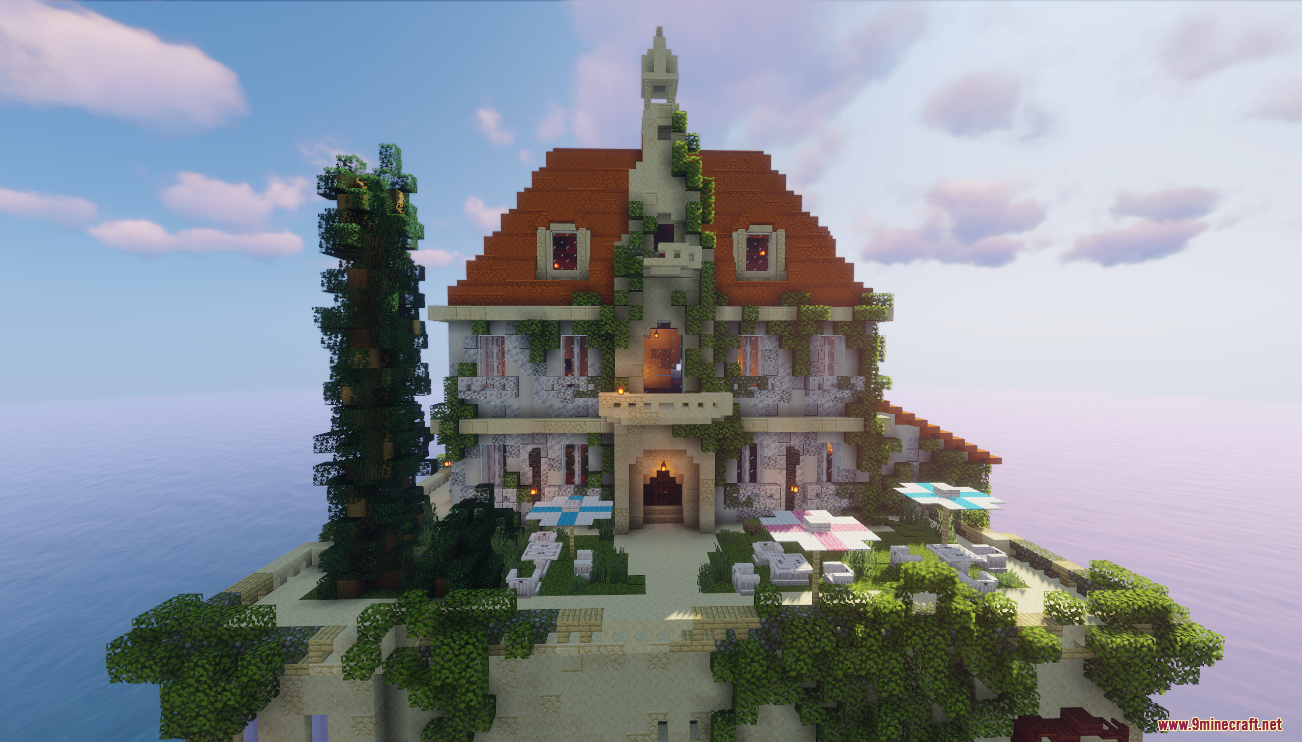 Hotel Adriano Map Screenshot 2 Front view of a luxury hotel with balconies and outdoor seating areas
