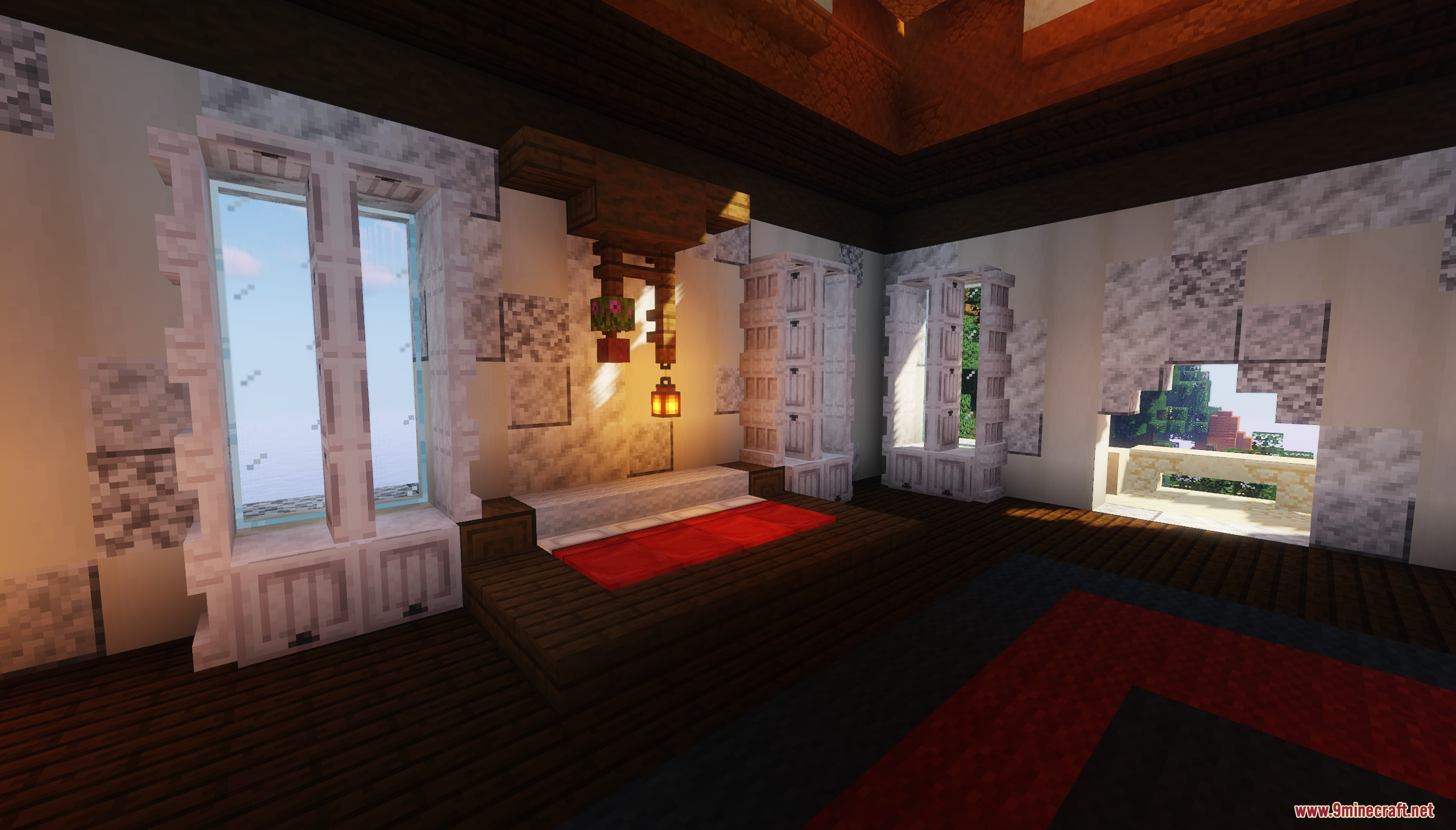 Hotel Adriano Map Screenshot 9 A cozy bedroom in Hotel Adriano Map with a red bed and windows