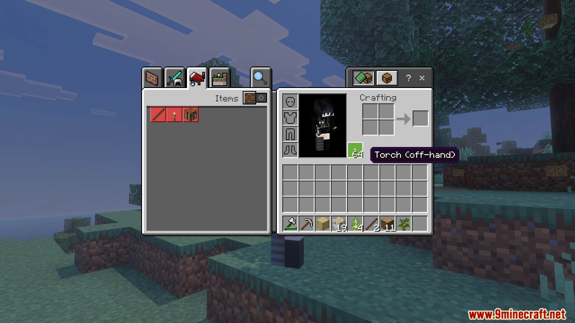Howard Survival Addon Screenshot 5 Minecraft inventory screen showing the off hand dynamic light torch item