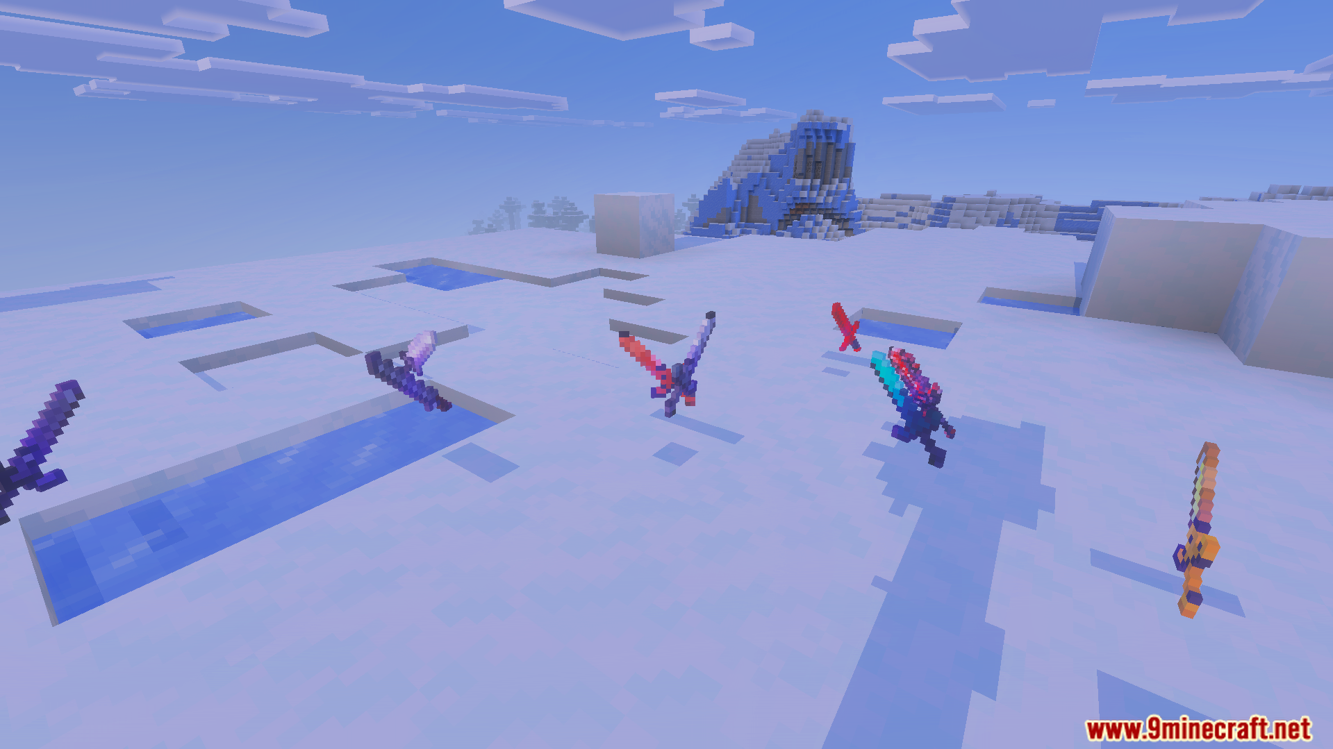 Howards More Sword Addon Screenshot 1 Various custom swords from Howards More Sword Addon in a snowy biome
