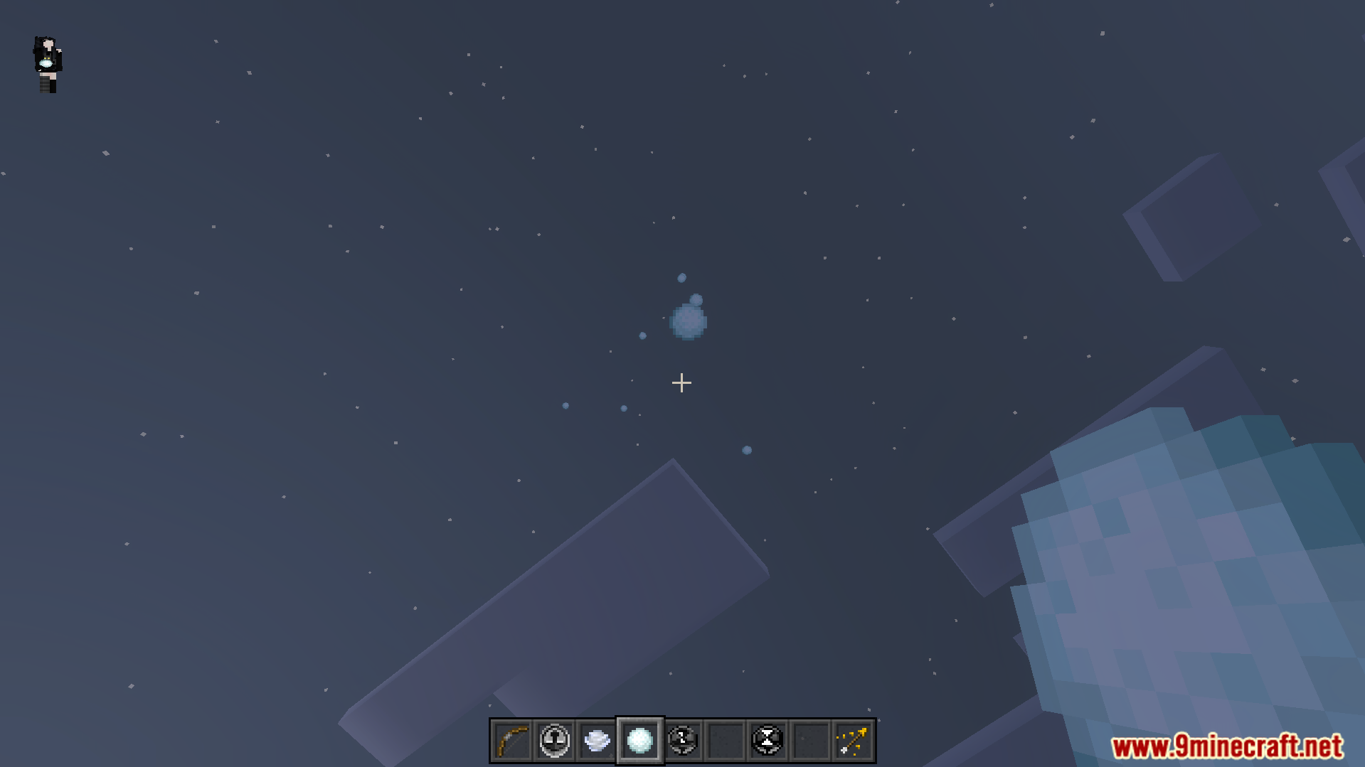 Howards Time Stop Addon Screenshot 9 A snowball remains suspended in the air during the night in Minecraft