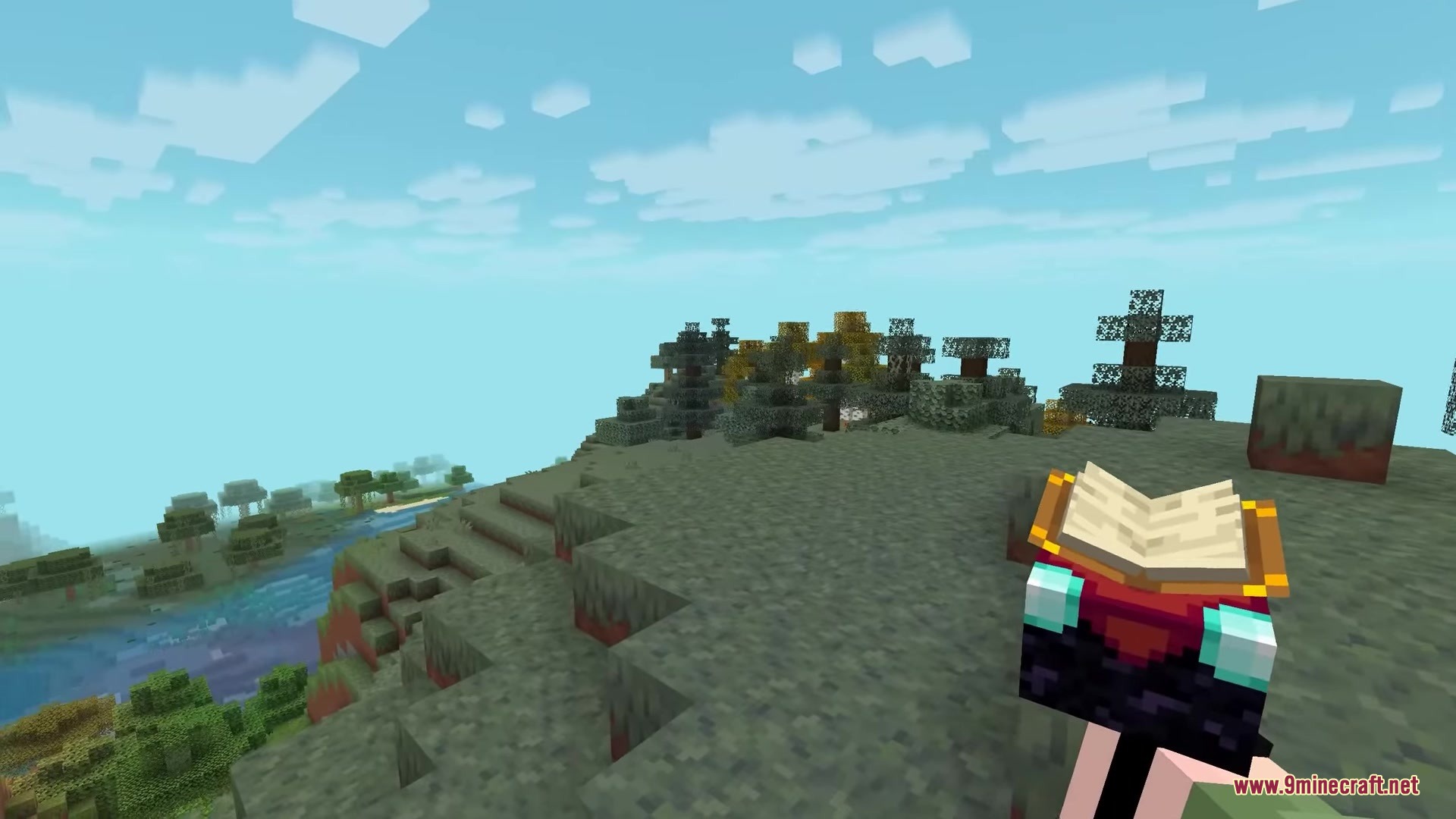 Hyper Punchy Resource Pack Screenshot 10 Player holding an enchantment table while standing on a grassy hill