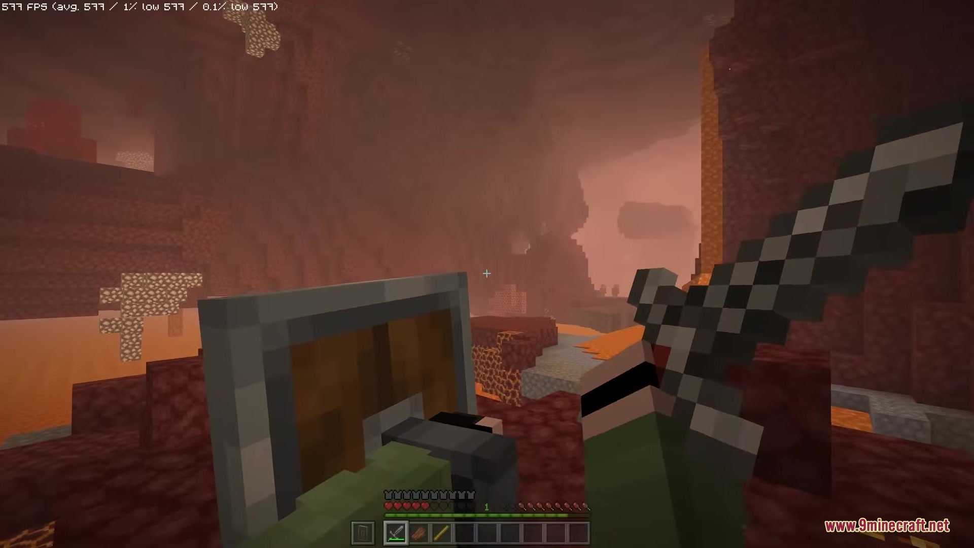 Hyper Punchy Resource Pack Screenshot 6 Player wielding a sword and shield in the Nether with updated visuals