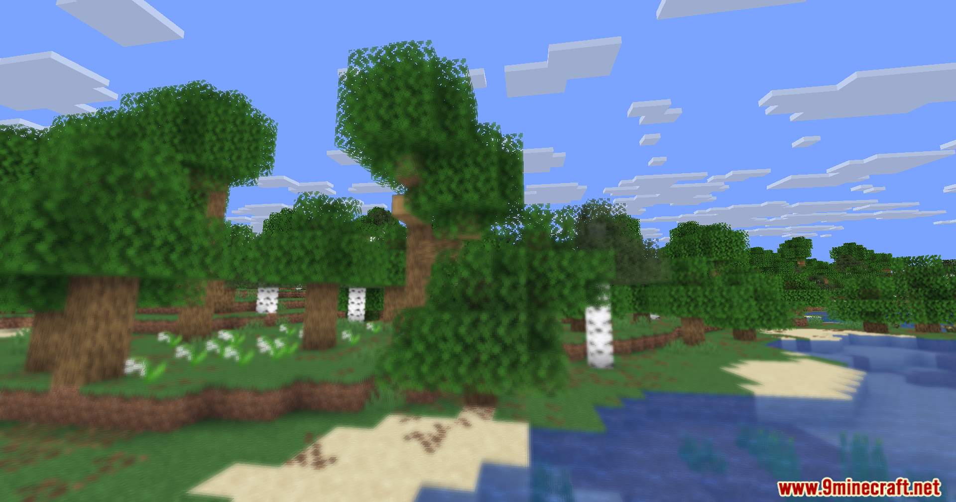 Hyperopia Shaders blurs the foreground trees while keeping the background sharp