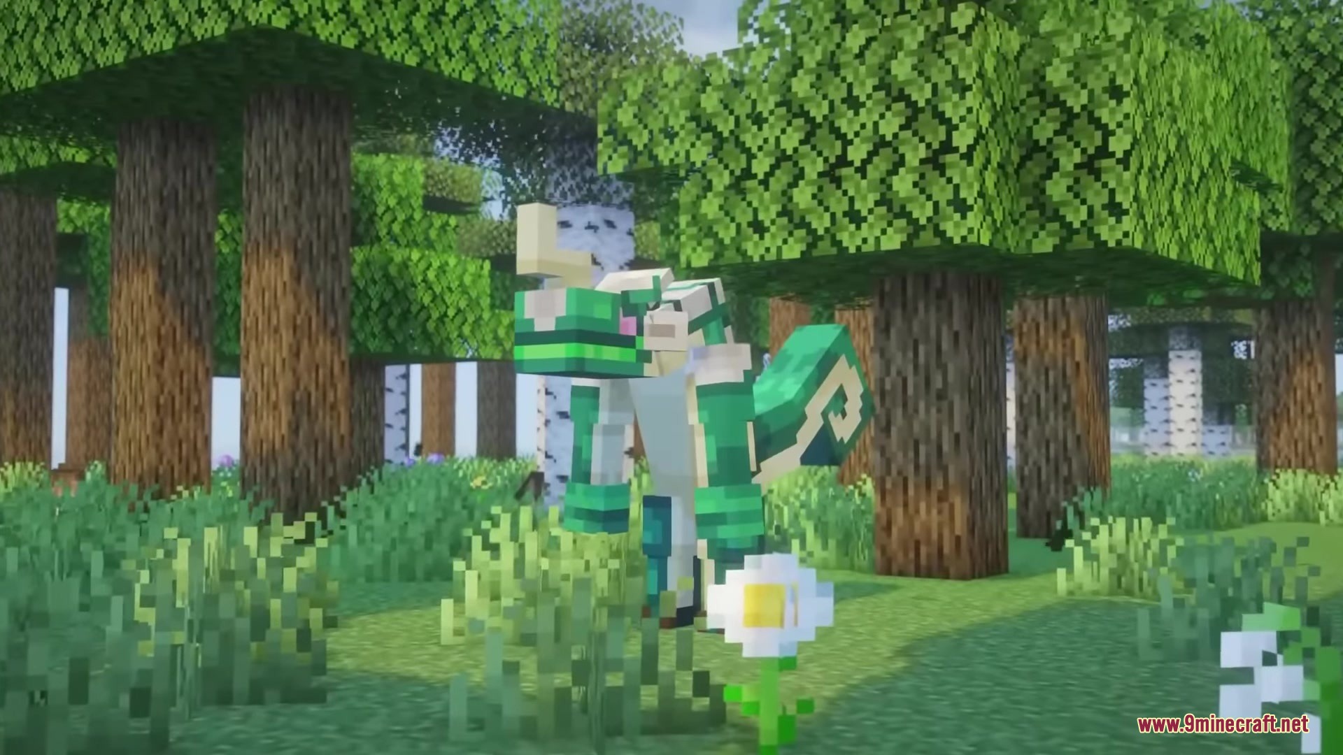 Hyrule Terrors Mod Screenshot 2 A green Lizalfos creature standing near a flower in the forest