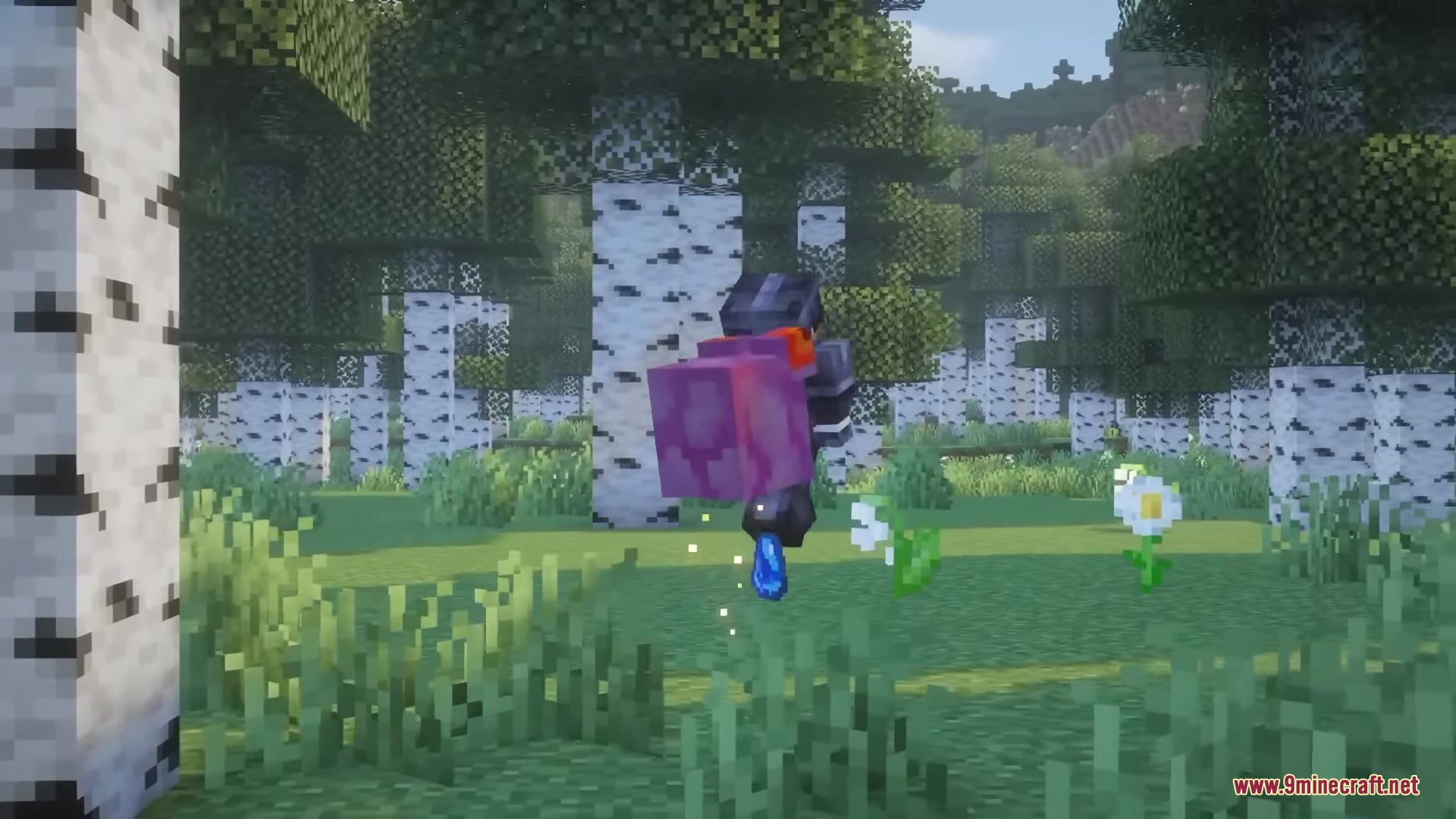 Hyrule Terrors Mod Screenshot 4 A character wearing purple Evil Spirit Armor runs through a dense birch forest