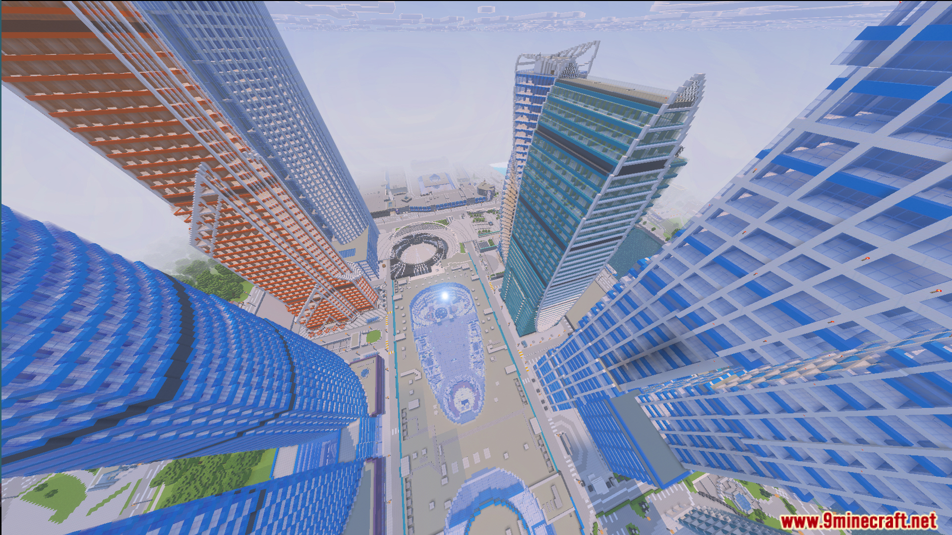 Immersion Moscow Map Screenshot 5 Aerial view of blue and orange skyscrapers in Immersion Moscow Map