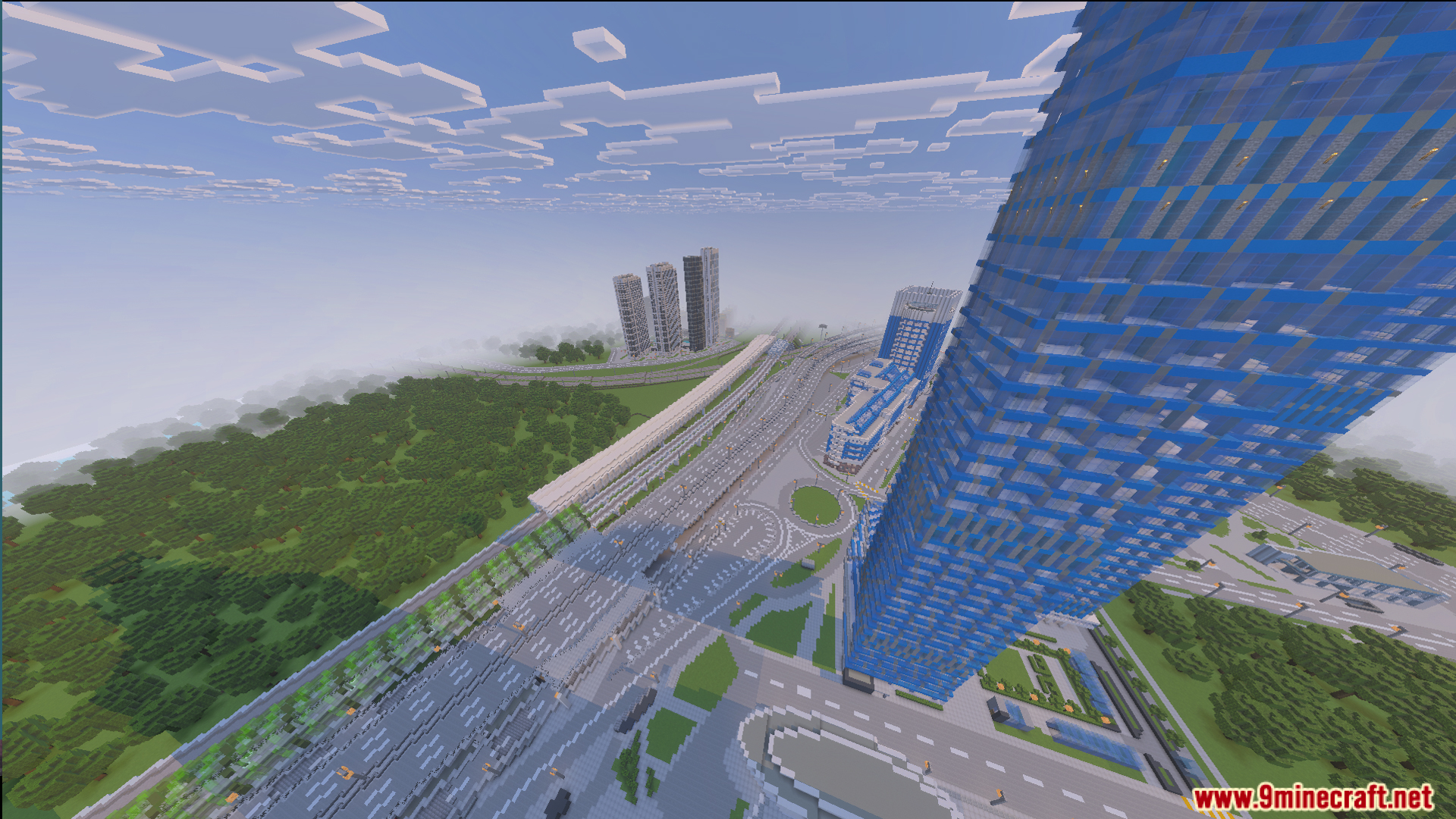 Immersion Moscow Map Screenshot 8 Aerial view of a large highway system and tall blue city buildings