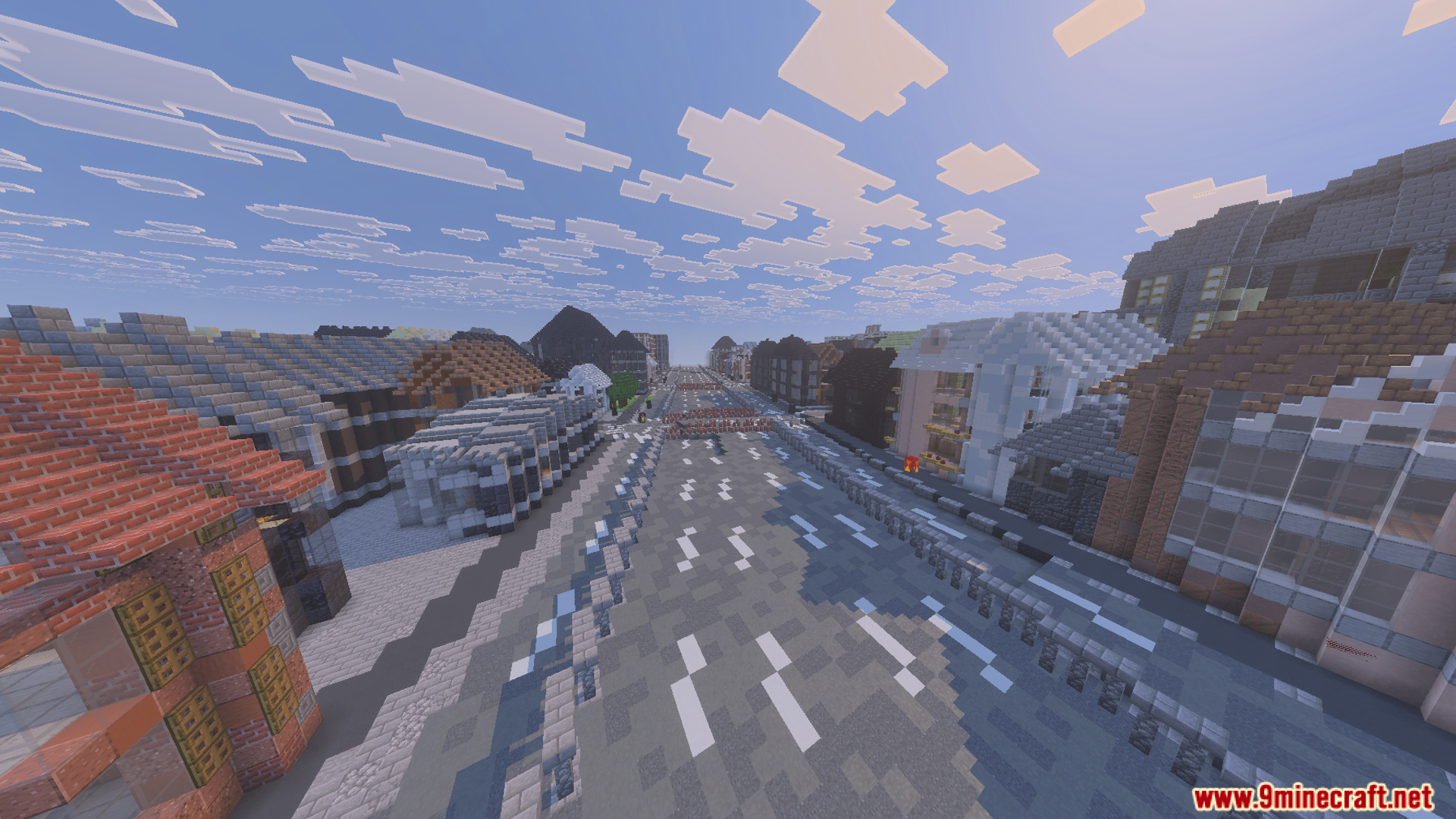 Wide city street with multiple lanes and buildings in Immersion New York Map