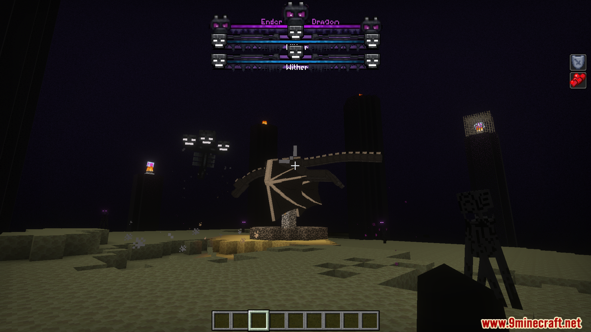 Detailed fantasy health bars for the Ender Dragon and Wither boss fights