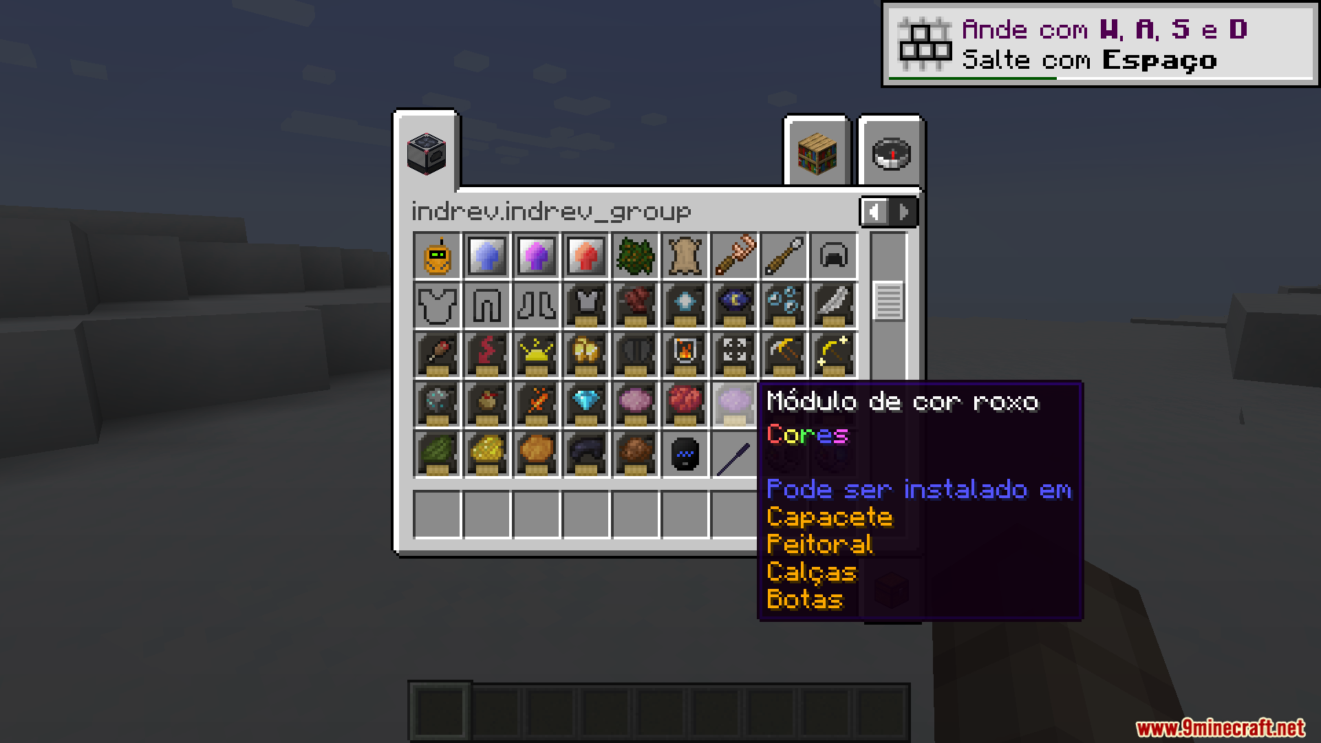 Detailed purple color module tooltip translated into Brazilian Portuguese in the menu