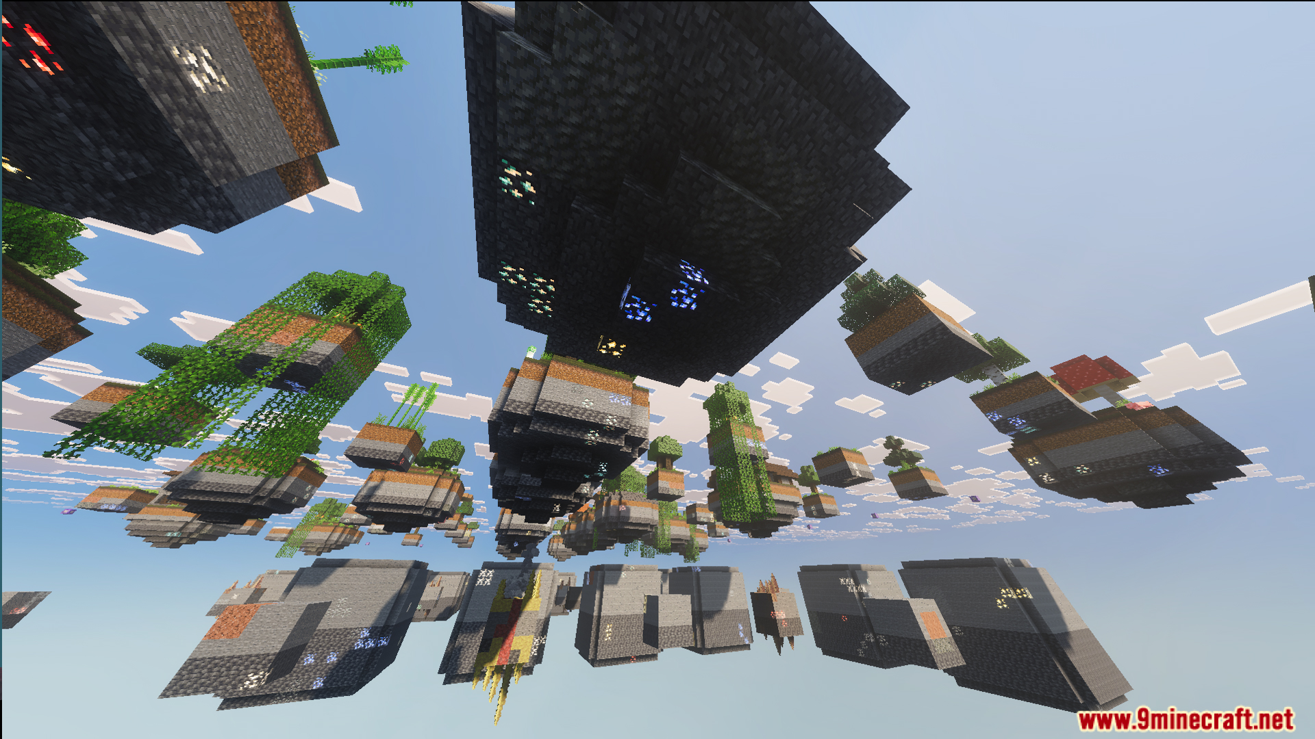 Endless floating islands with various biomes and ores generated in the sky