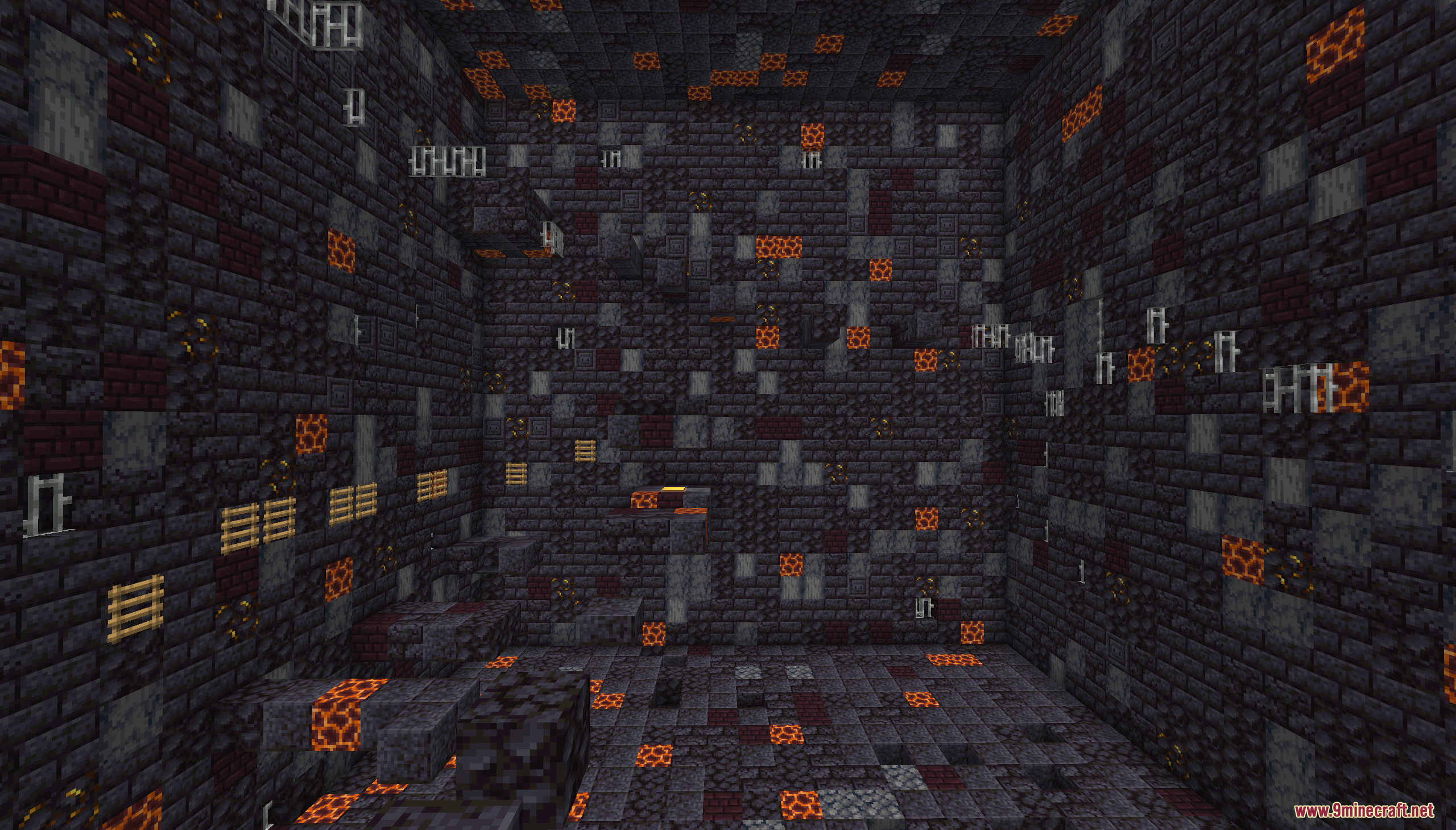 Infinite Tower Parkour Map Screenshot 4 A dark parkour level built with blackstone walls and glowing magma blocks
