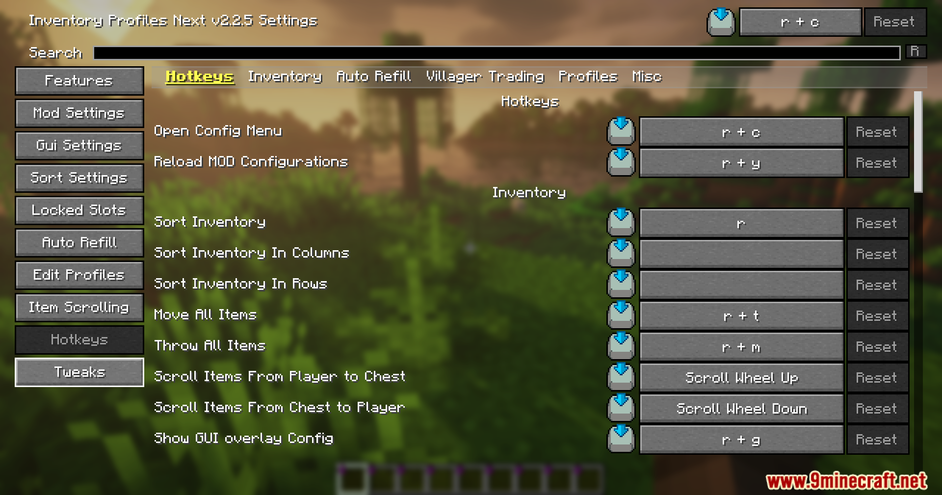 InvTweaks Emu for IPN Mod Screenshot 10 Minecraft interface showing customizable hotkey settings for inventory sorting and item movement