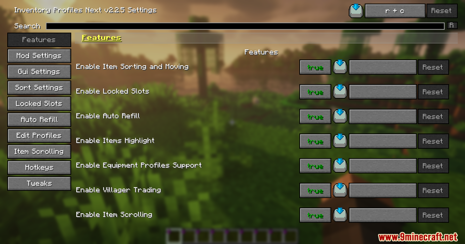 InvTweaks Emu for IPN Mod Screenshot 4 Inventory Profiles Next settings menu showing various feature toggles for item management