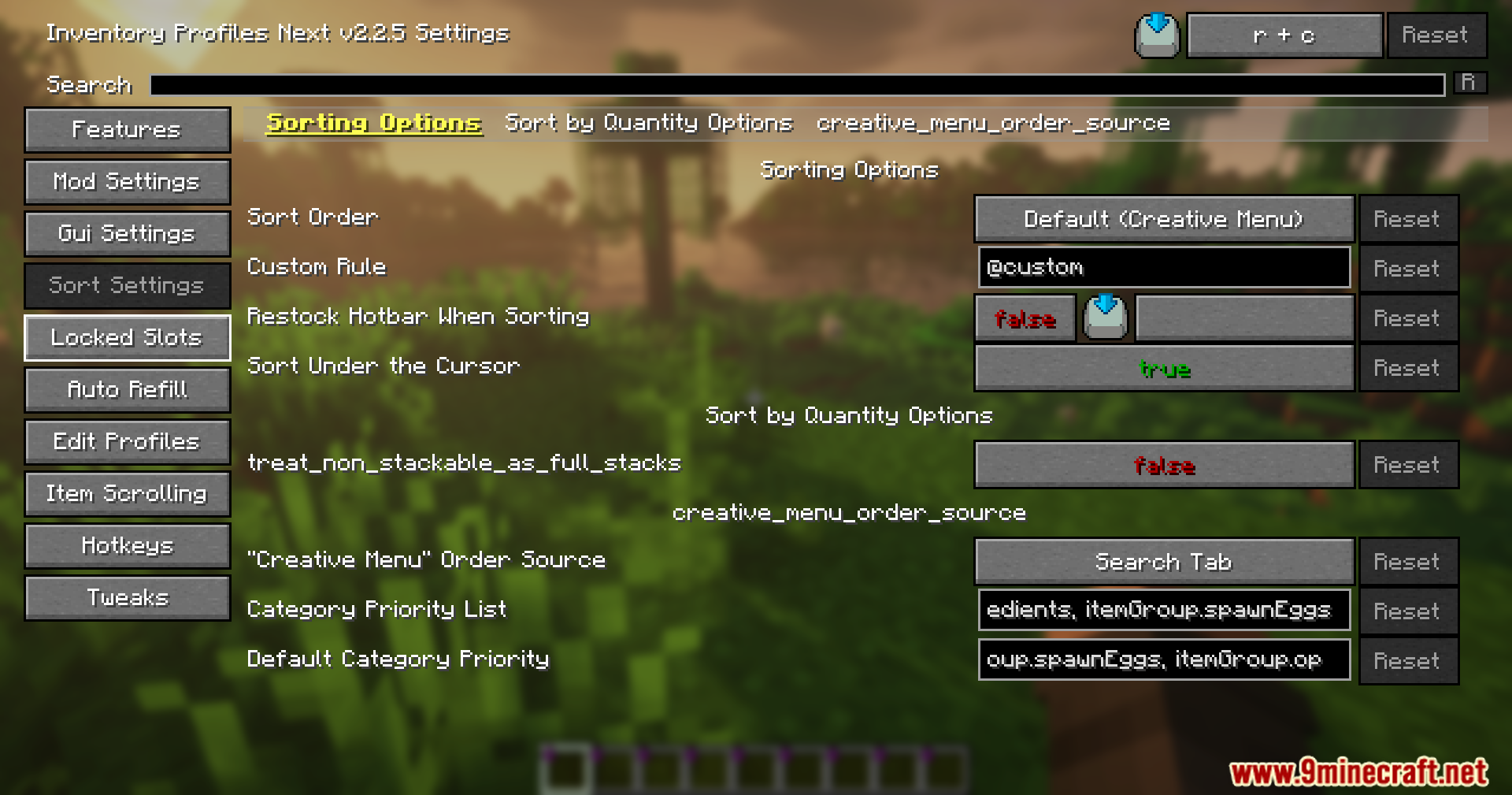 InvTweaks Emu for IPN Mod Screenshot 6 Minecraft interface displaying sorting options and custom rules for inventory management