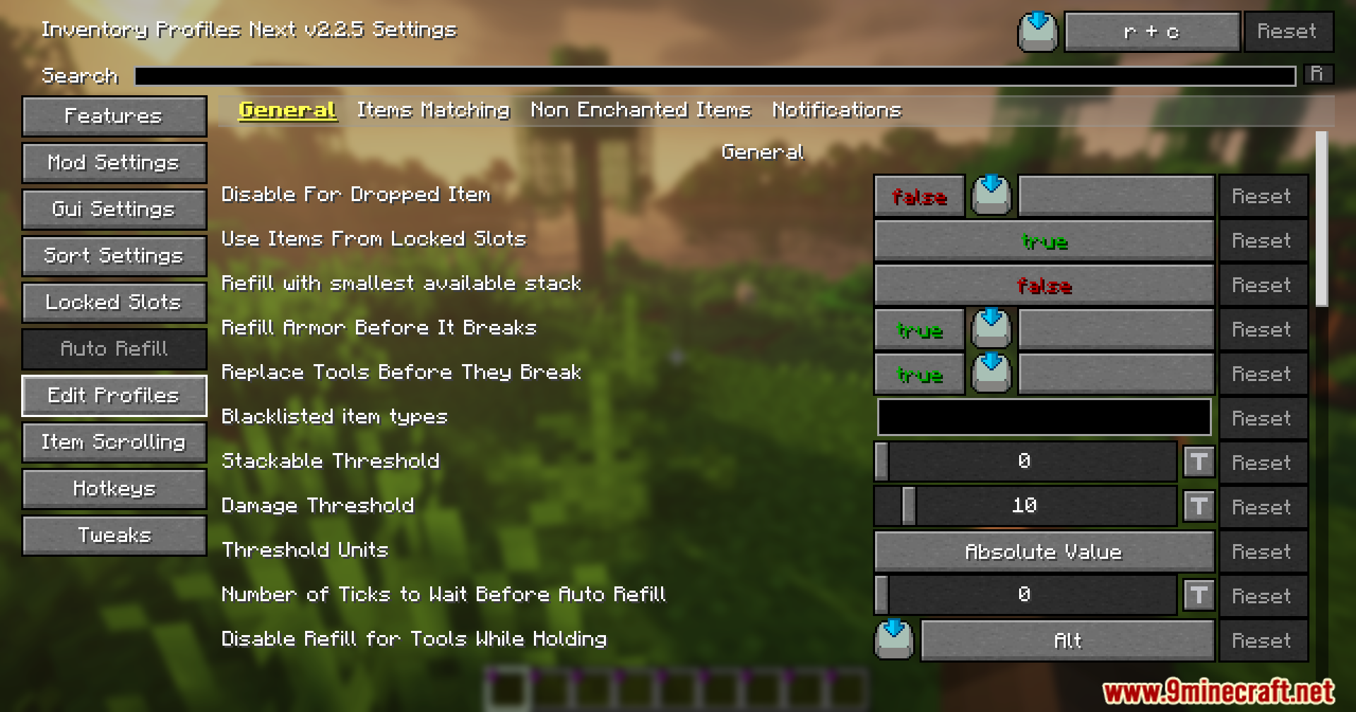 InvTweaks Emu for IPN Mod Screenshot 8 Configuration screen for automatic item refilling options within the game settings menu