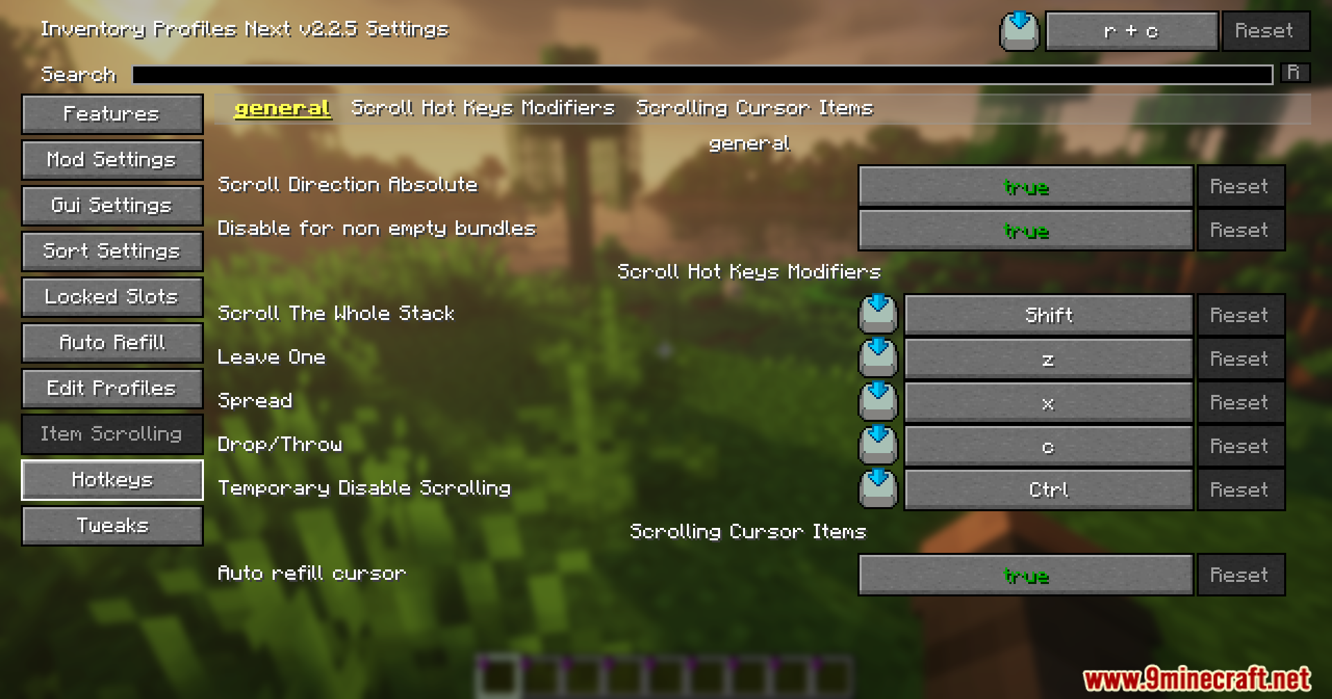 InvTweaks Emu for IPN Mod Screenshot 9 Configuration screen for item scrolling options within the Inventory Profiles Next mod