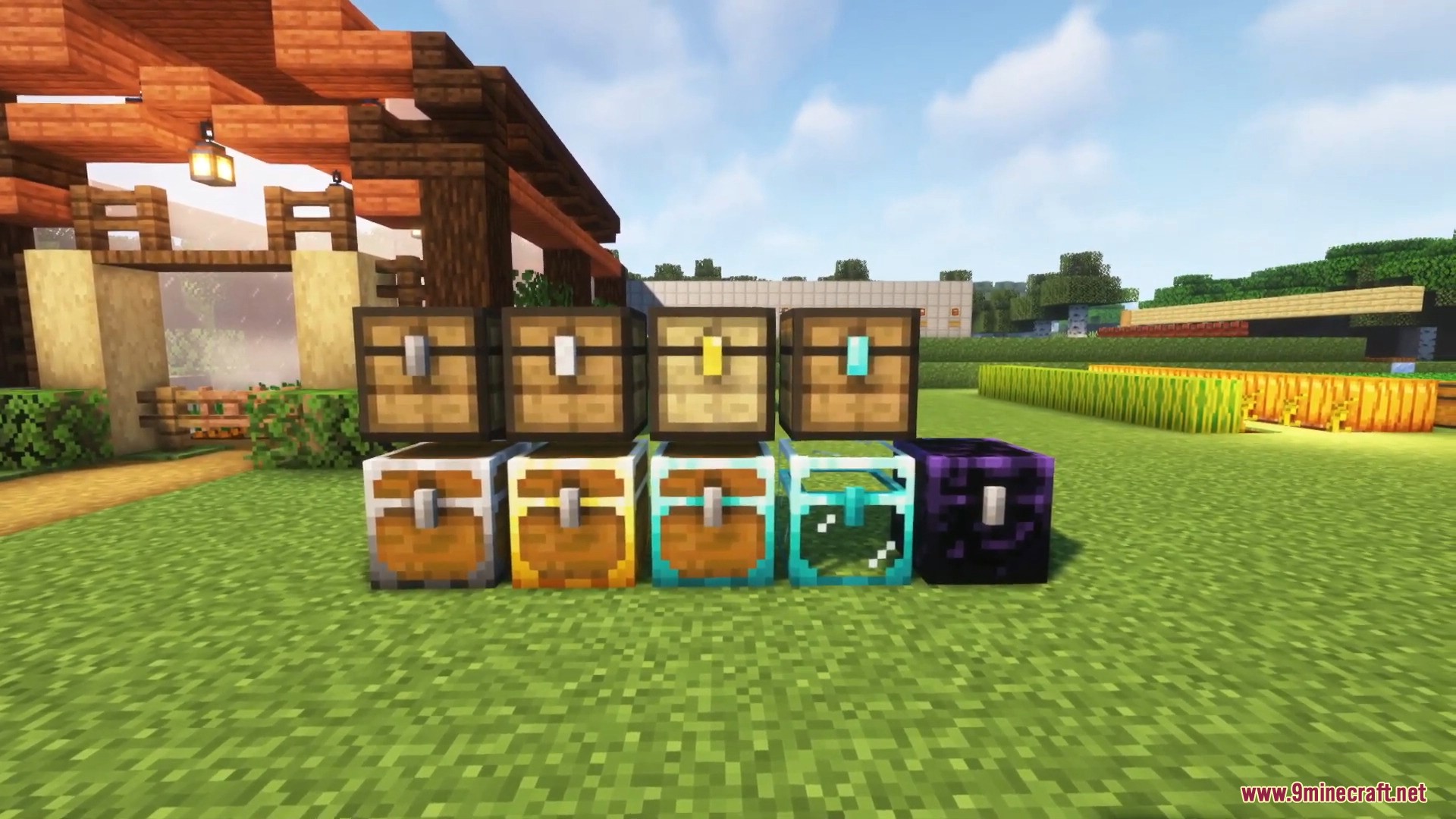 A row of upgraded chests holding far more than a vanilla chest