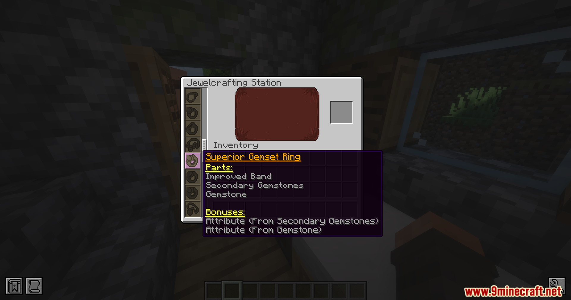 Iron's Gems 'n Jewelry Mod Screenshot 10 Interface showing the recipe and attributes for a Superior Gemset Ring