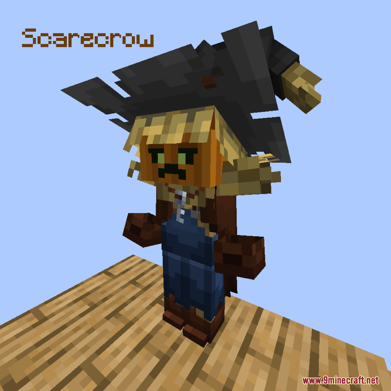 Iron's Spells 'n Spellbooks Armors Overhaul Resource Pack Screenshot 2 A Scarecrow armor set featuring a pumpkin head and tattered dark hat