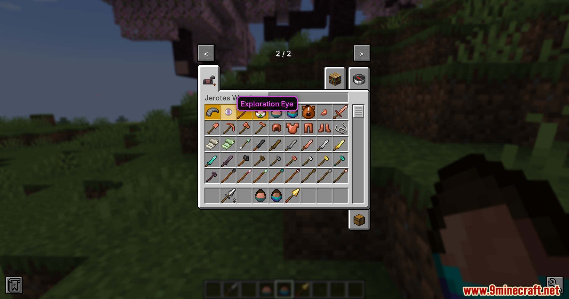 Jerotes Warehouse Mod Screenshot 13 Player hovering over the Exploration Eye item in the creative mode inventory