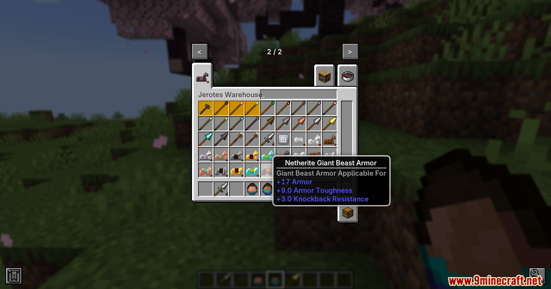 Jerotes Warehouse Mod Screenshot 14 A tooltip shows the defense stats of the Netherite Giant Beast Armor