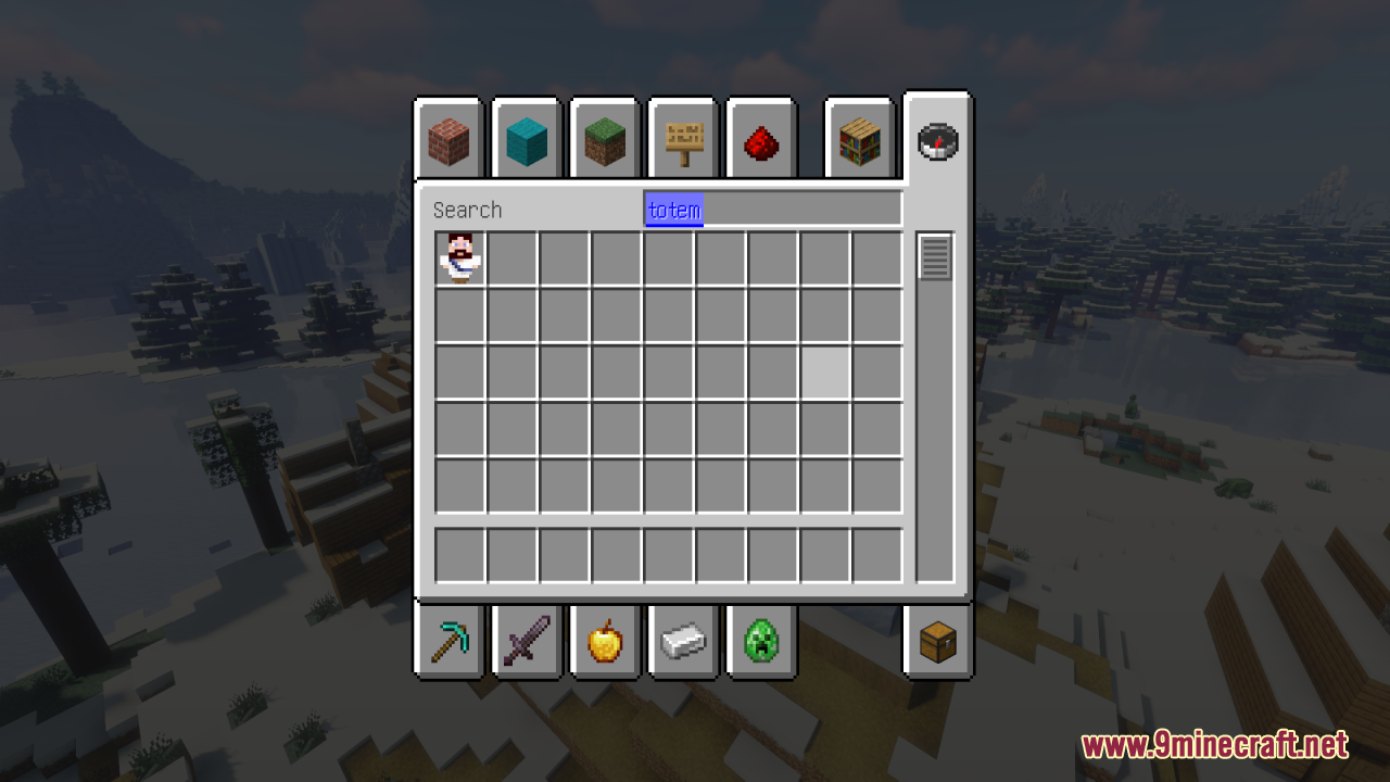 The creative inventory search results display a custom Jesus Totem of Undying item
