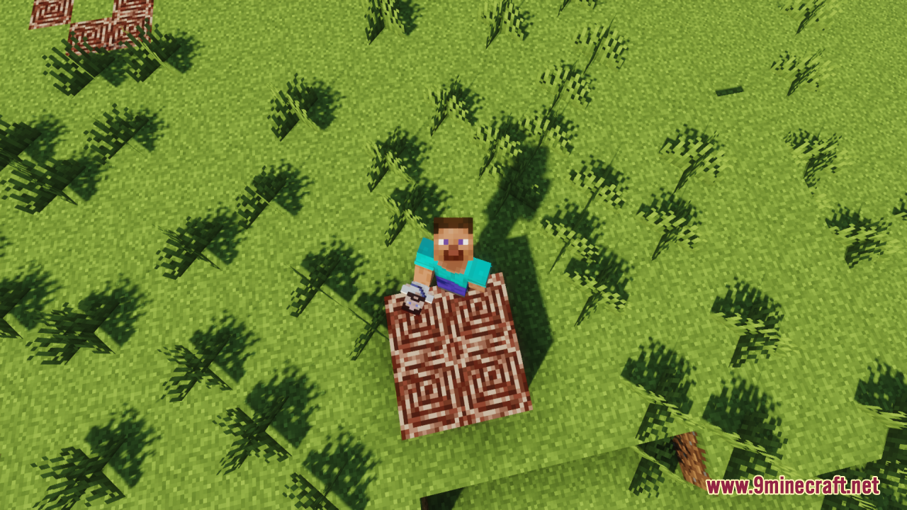 Steve holding a spiritual totem while standing on ancient debris blocks