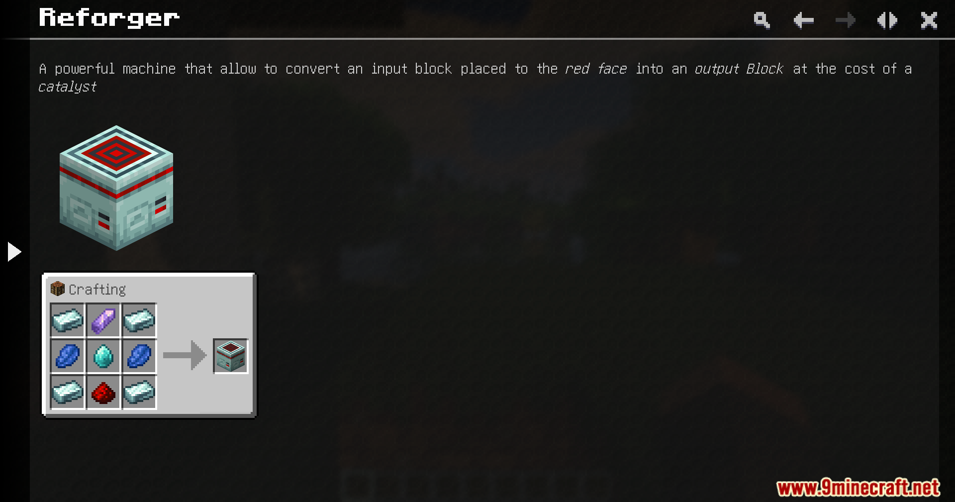 Just Dyna Things Mod Screenshot 11 Crafting recipe and description for the Reforger machine in Just Dyna Things