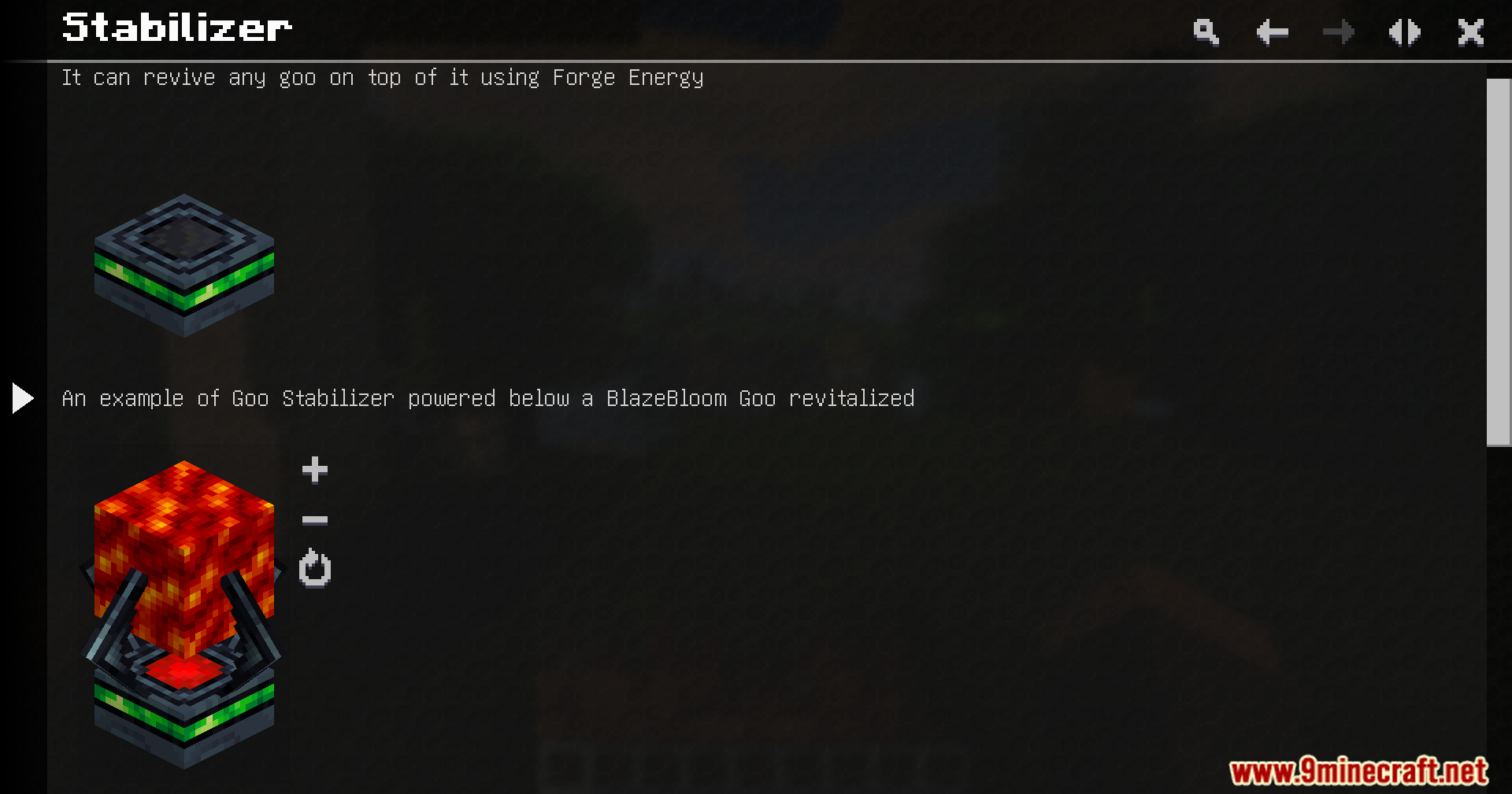 Just Dyna Things Mod Screenshot 12 The Stabilizer machine revitalizing BlazeBloom Goo using Forge Energy in Minecraft