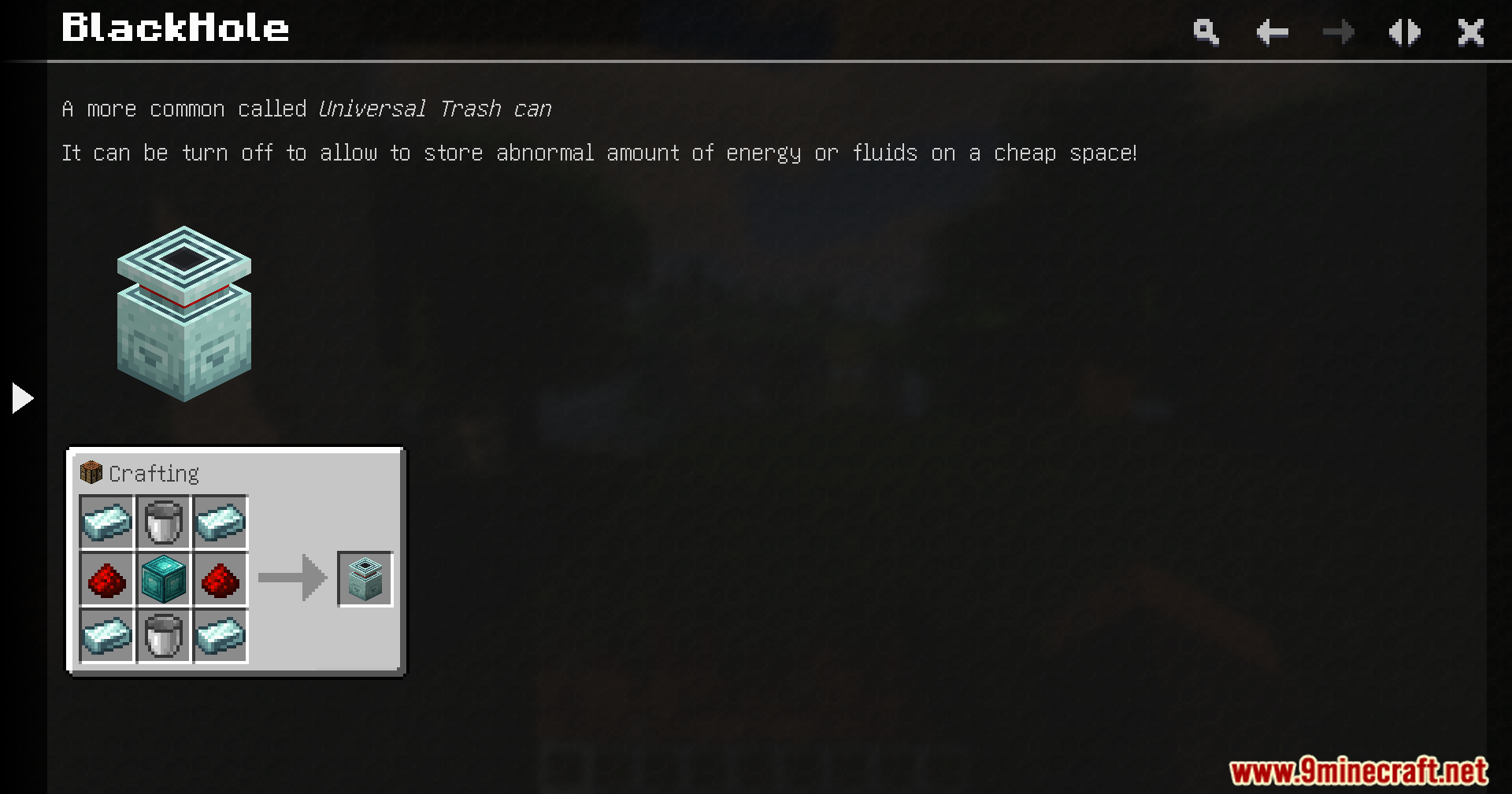 Just Dyna Things Mod Screenshot 14 Crafting recipe and description for the BlackHole block in Just Dyna Things