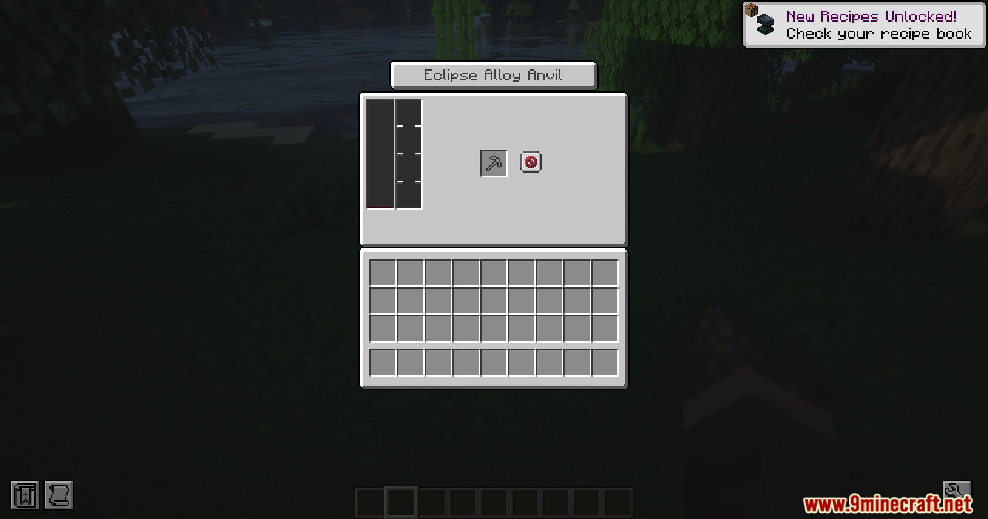Just Dyna Things Mod Screenshot 15 Interface of the Eclipse Alloy Anvil featuring a pickaxe and red material