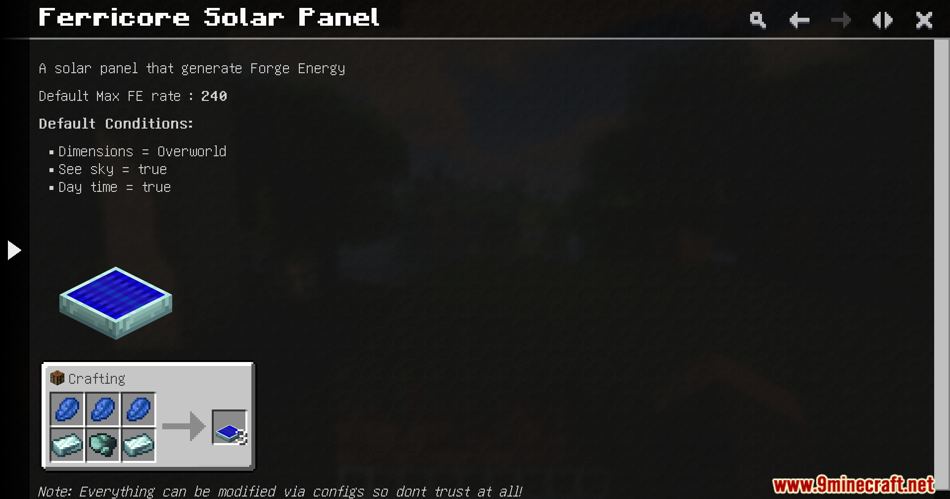 Just Dyna Things Mod Screenshot 4 Crafting recipe for a Ferricore Solar Panel in Just Dyna Things mod