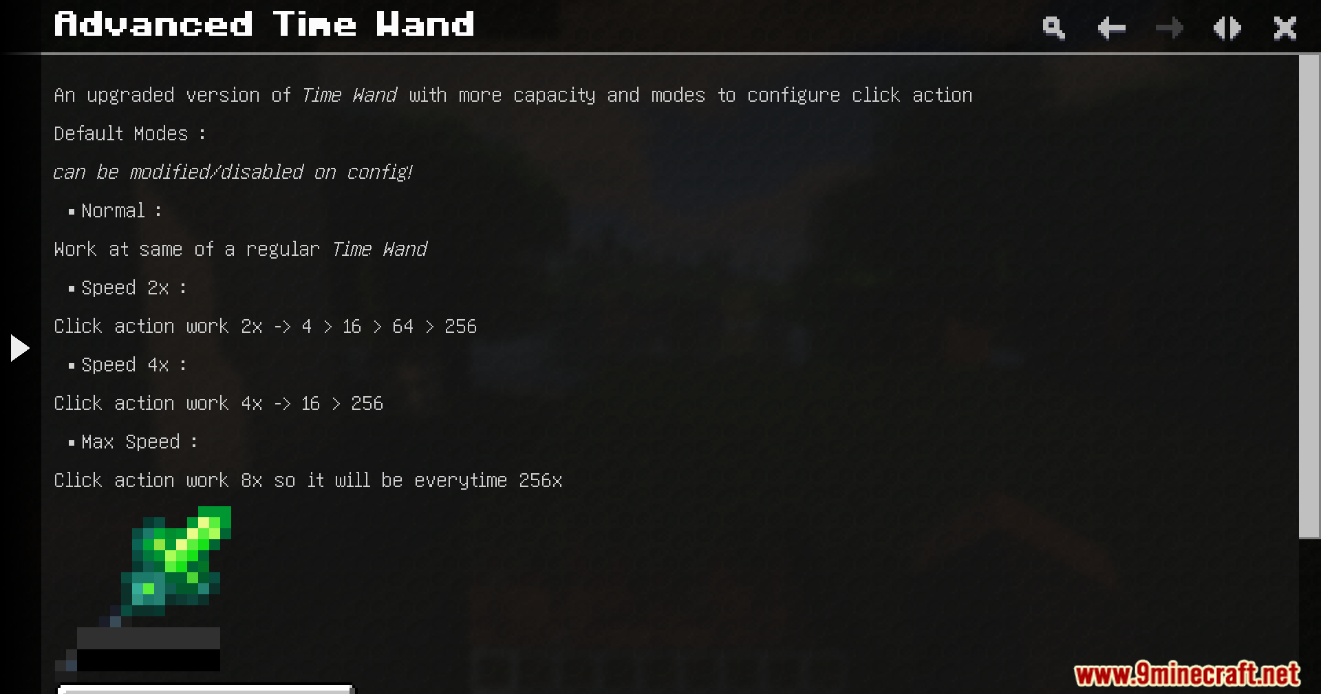 Just Dyna Things Mod Screenshot 5 A menu screen explaining the different speed modes for the Advanced Time Wand