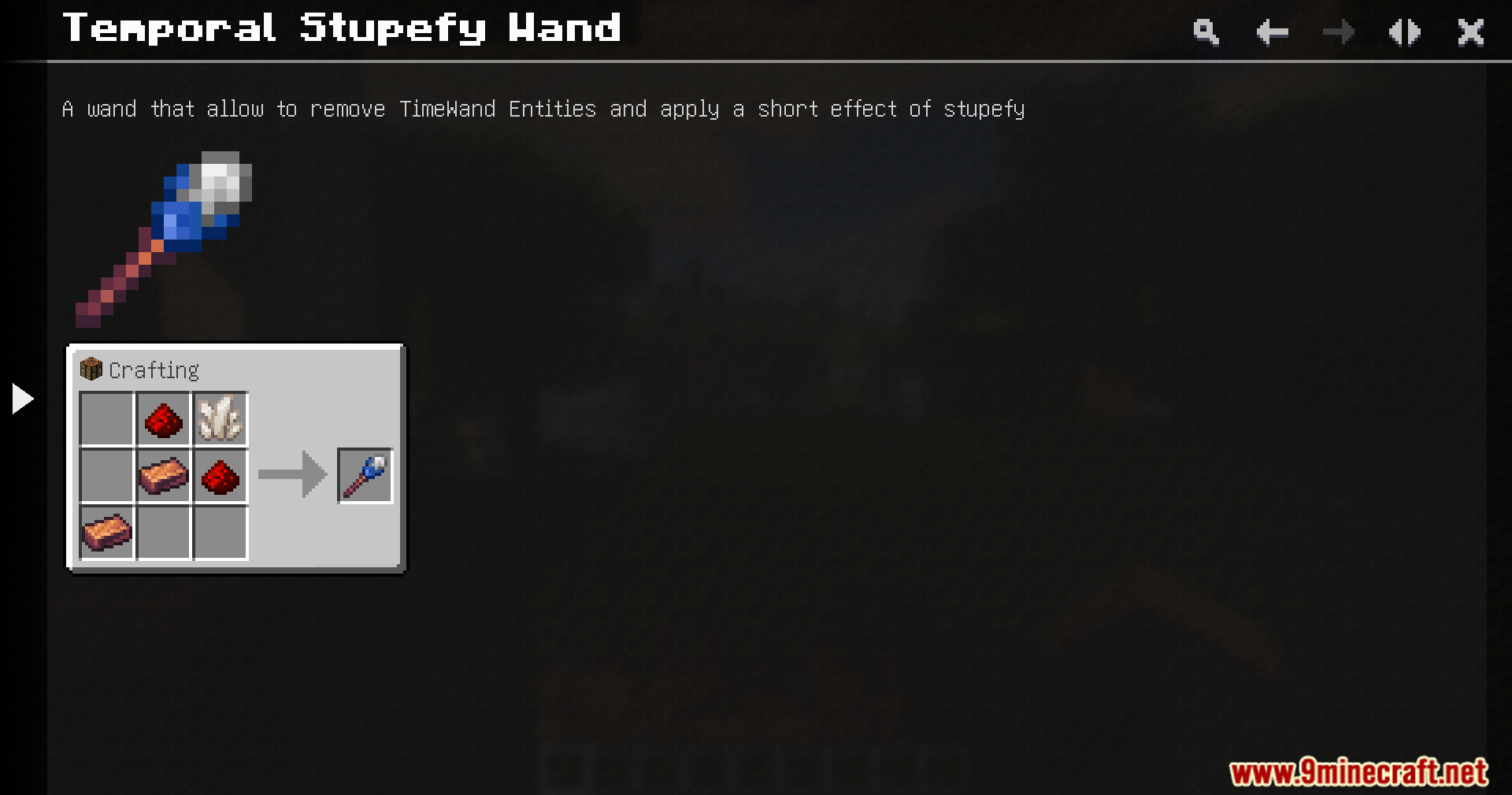 Just Dyna Things Mod Screenshot 8 Crafting recipe for the Temporal Stupefy Hand used to remove time entities