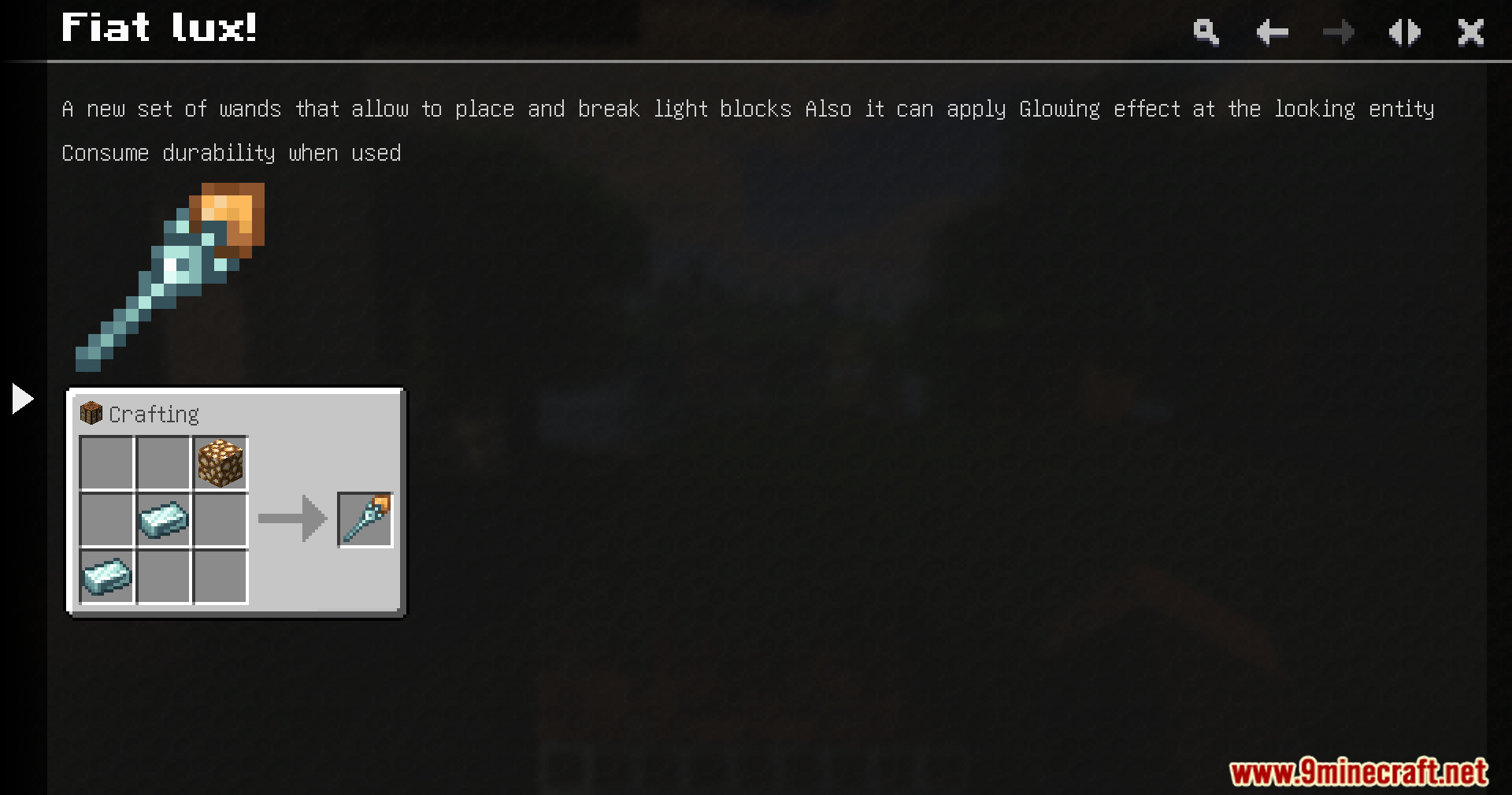 Just Dyna Things Mod Screenshot 9 Crafting recipe for the Fiat lux wand in the Just Dyna Things mod