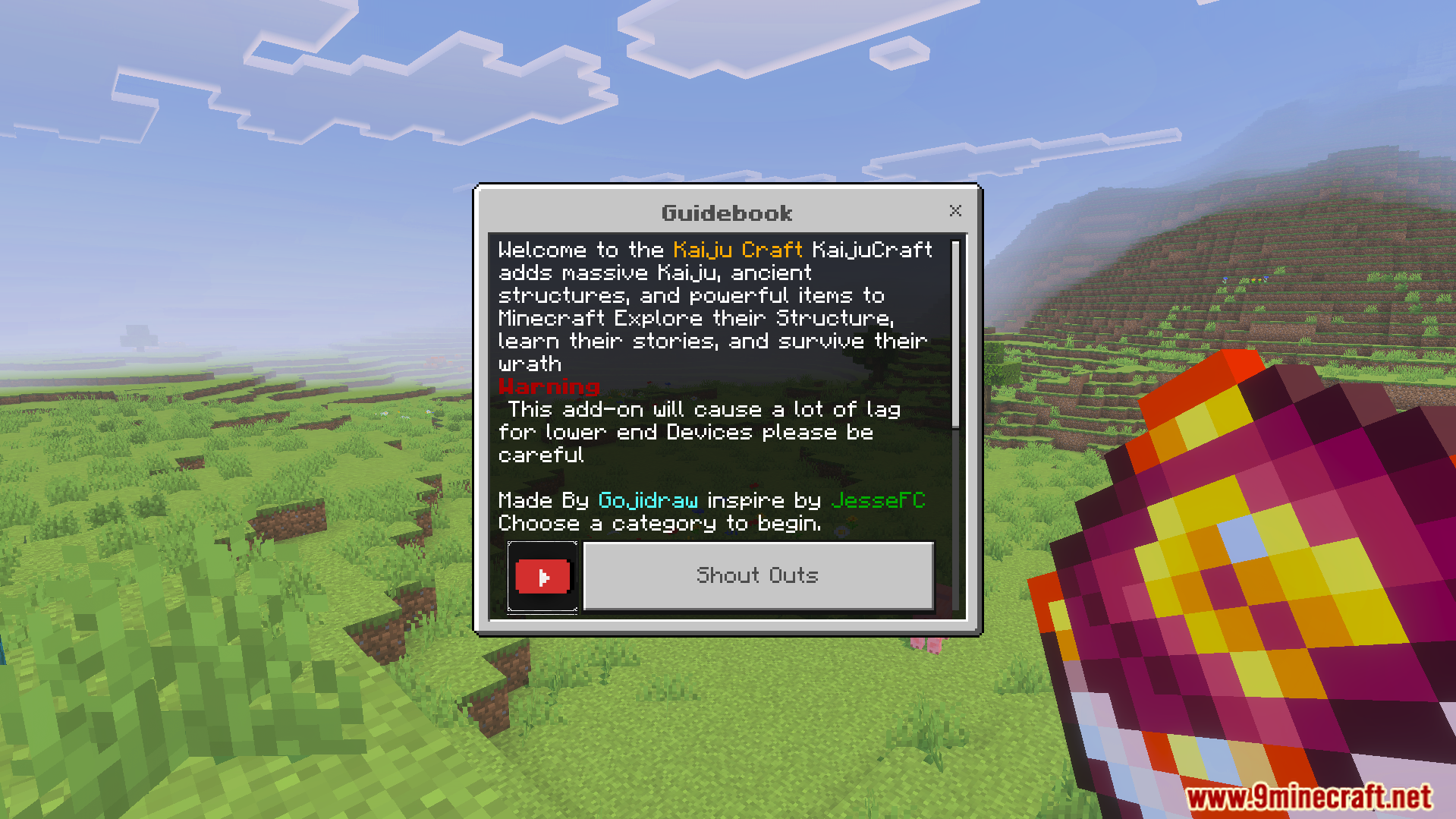 Kaiju Craft Revamp Addon Screenshot 3 A guidebook interface for the Kaiju Craft Revamp Addon in Minecraft
