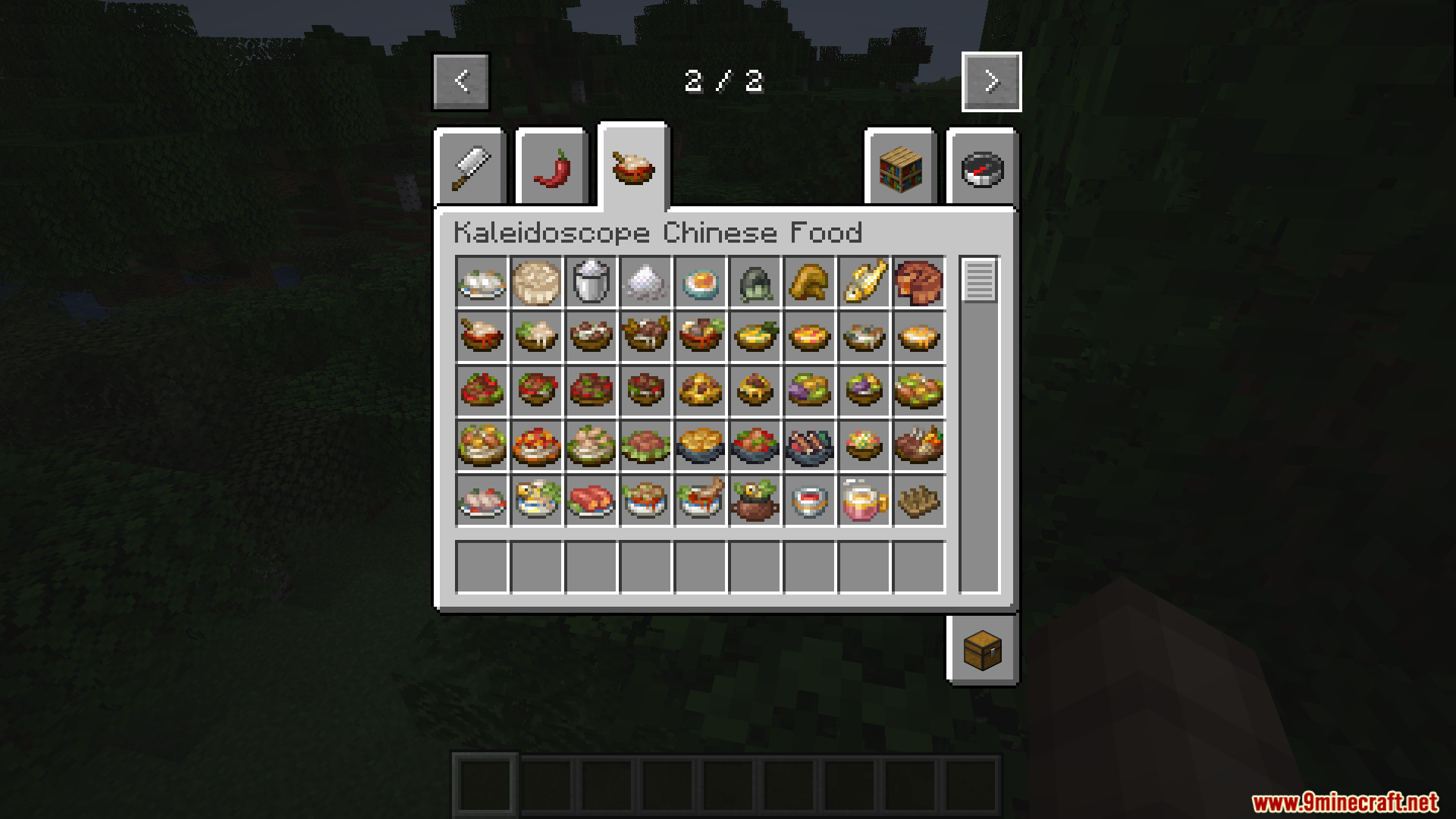 Kaleidoscope Chinese Food Mod Screenshot 2 Creative inventory tab displaying many different types of authentic Chinese dishes