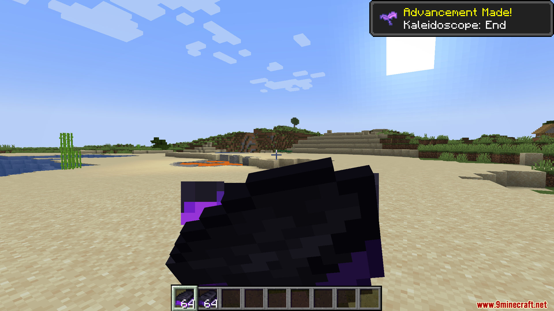 Kaleidoscope End Mod Screenshot 4 Player holding a bowl of stew while earning the Kaleidoscope End advancement