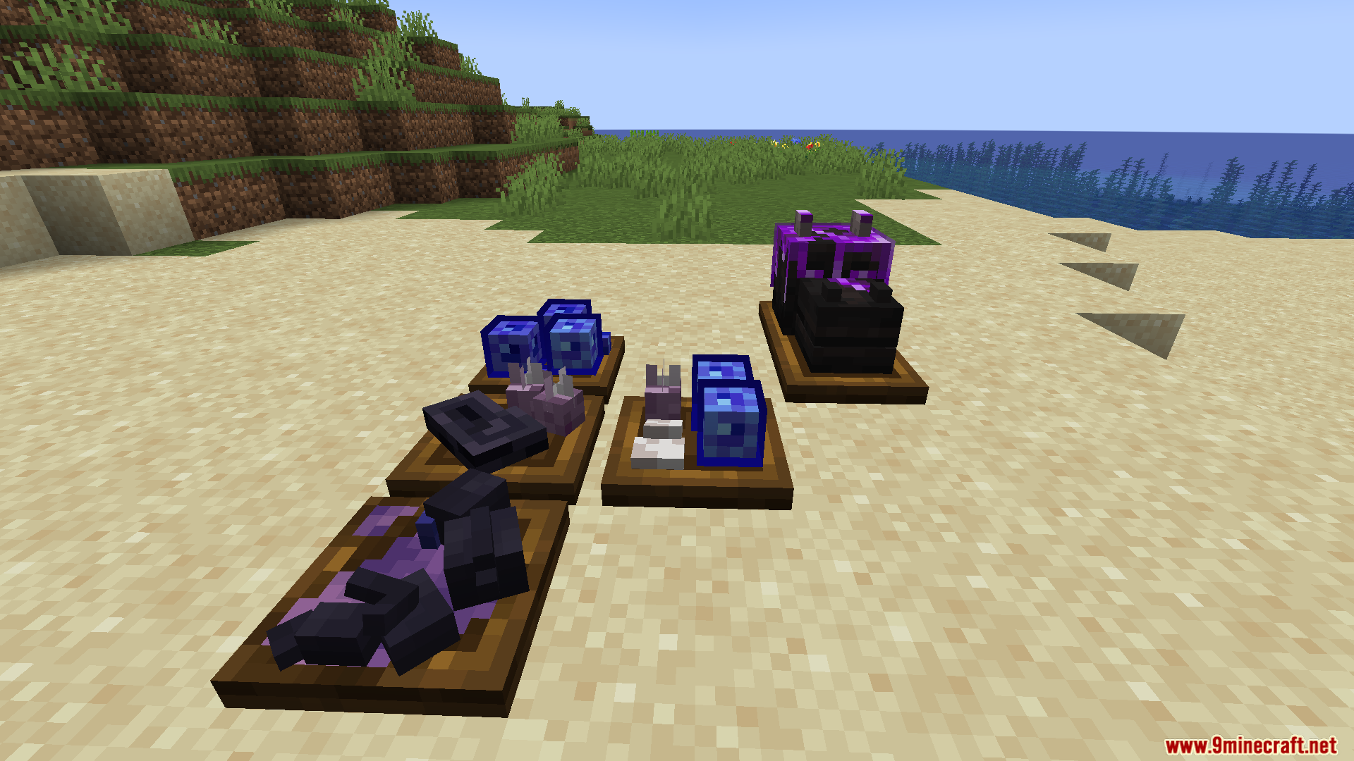 Kaleidoscope End Mod Screenshot 7 Kaleidoscope End Mod food items on wooden trays on a beach