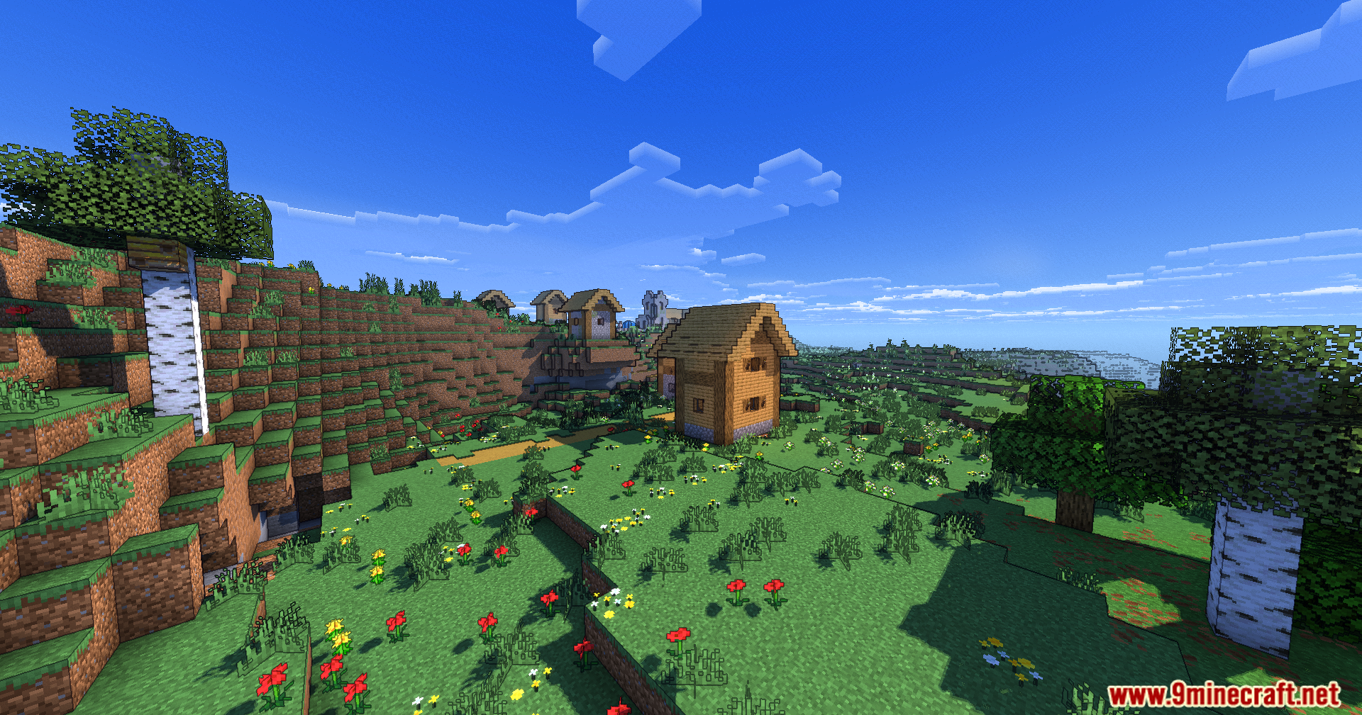 Karma Shader adds cartoon style lighting and ink outlines to a village