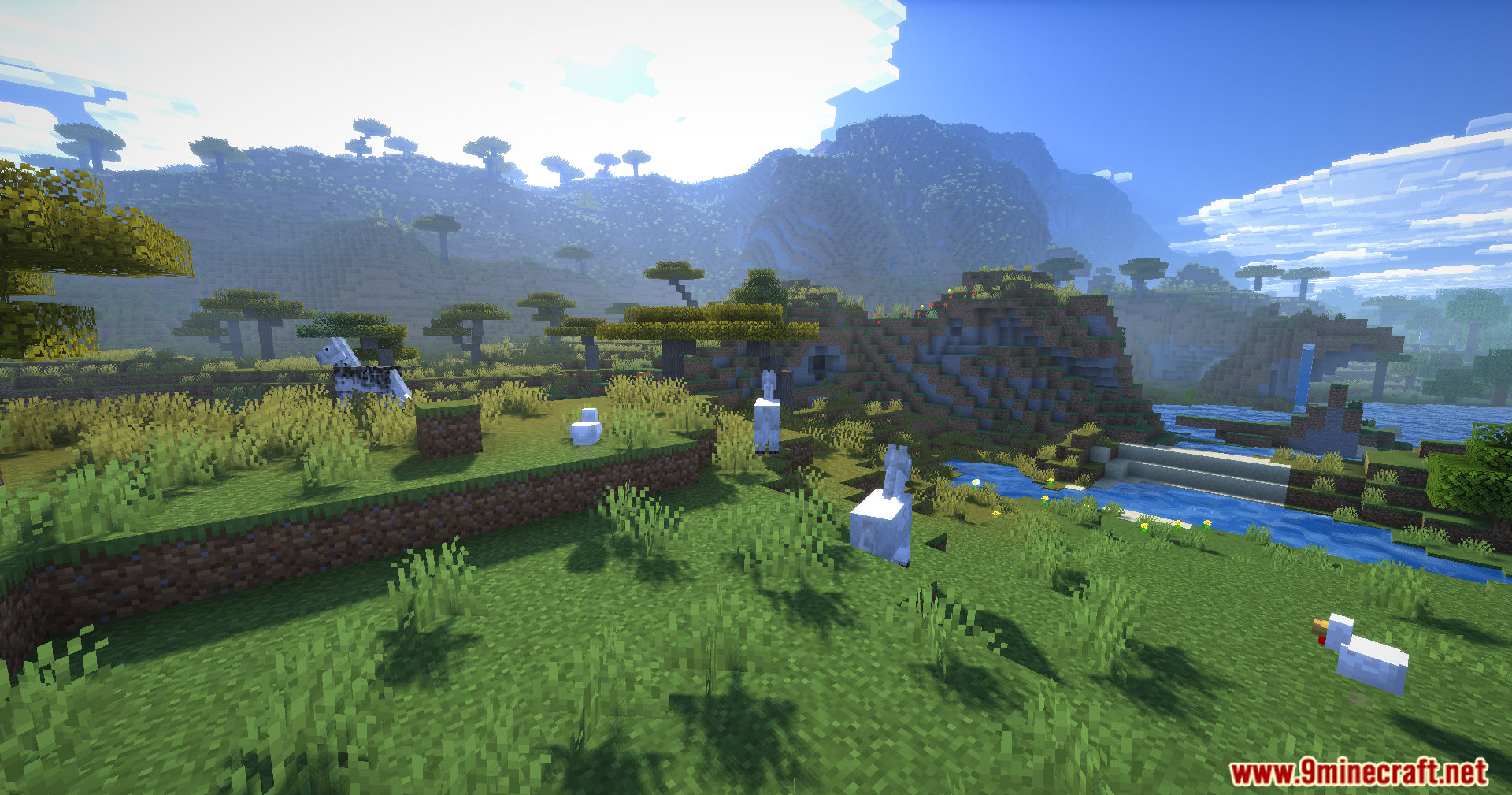 Karma Shaders Screenshot 10 Bright sunlight and light shafts illuminating a savanna biome with grazing farm animals