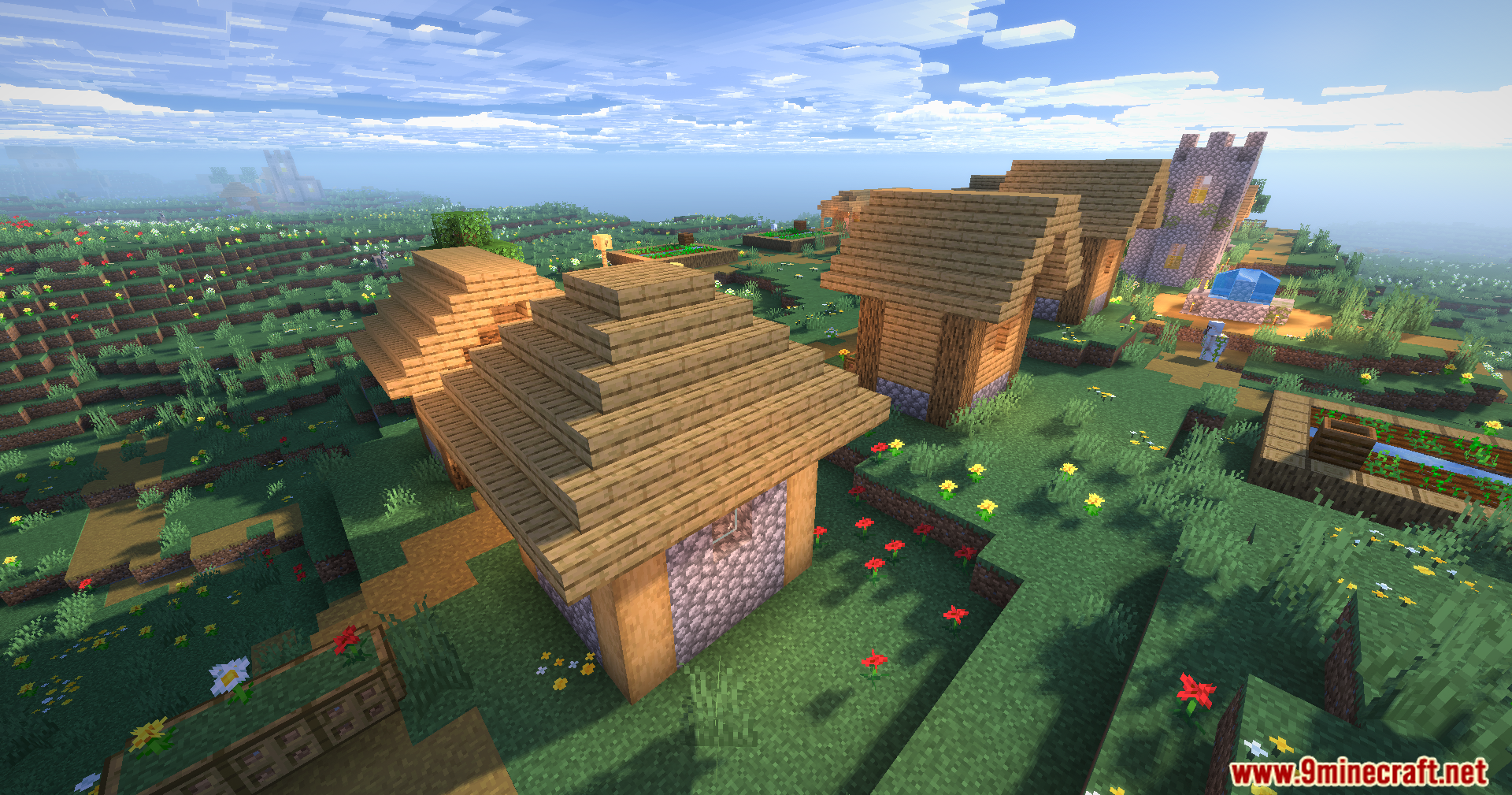 Karma Shaders Screenshot 7 Karma Shaders adds bright sun rays and fluffy clouds to a village