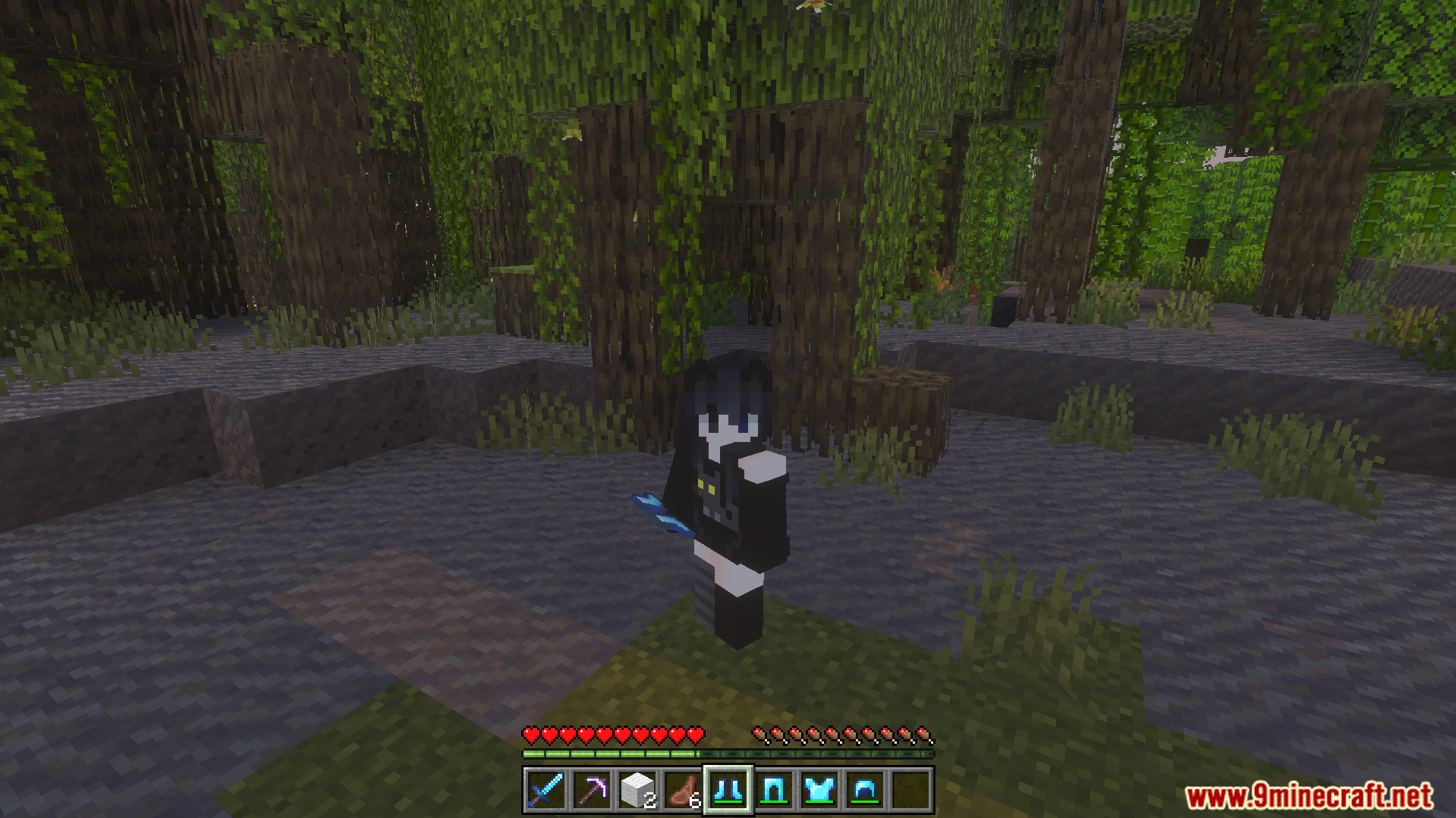 Player character in a mangrove swamp with all gear kept after respawning