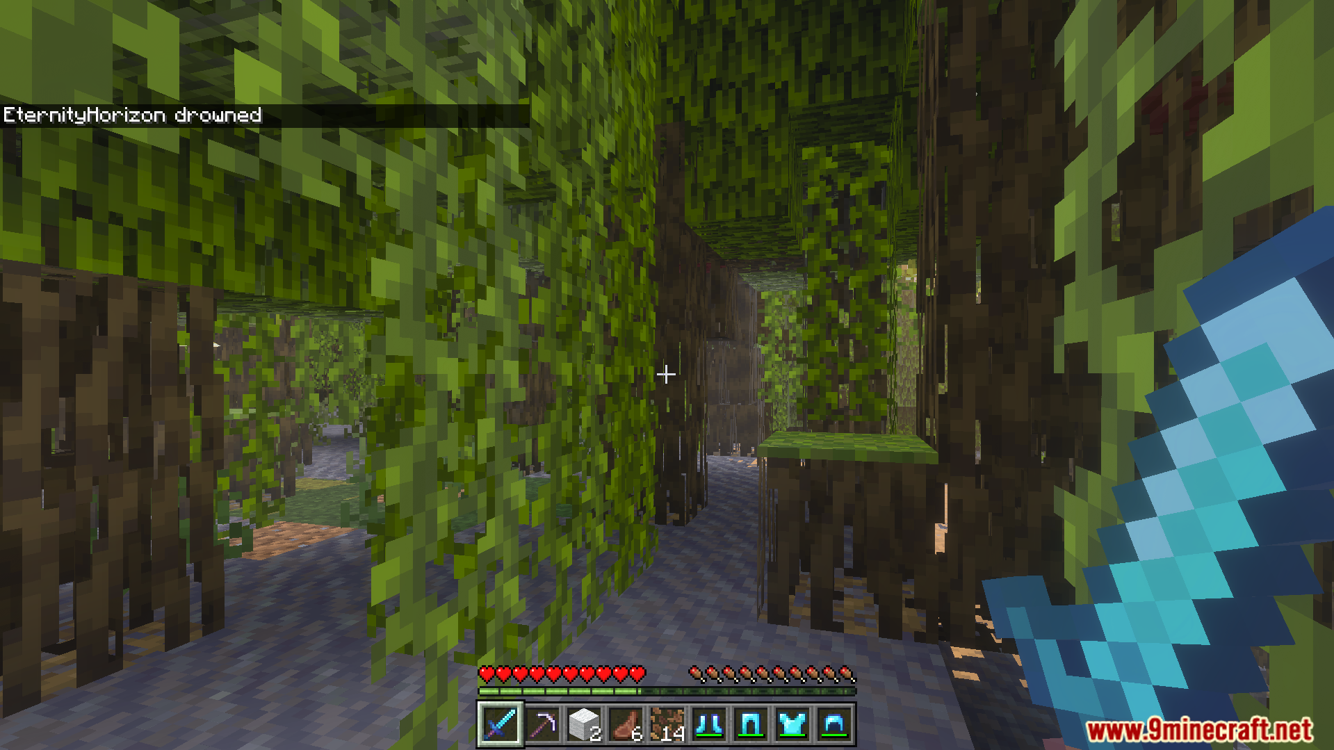 Player retains inventory items after drowning message appears in a mangrove swamp