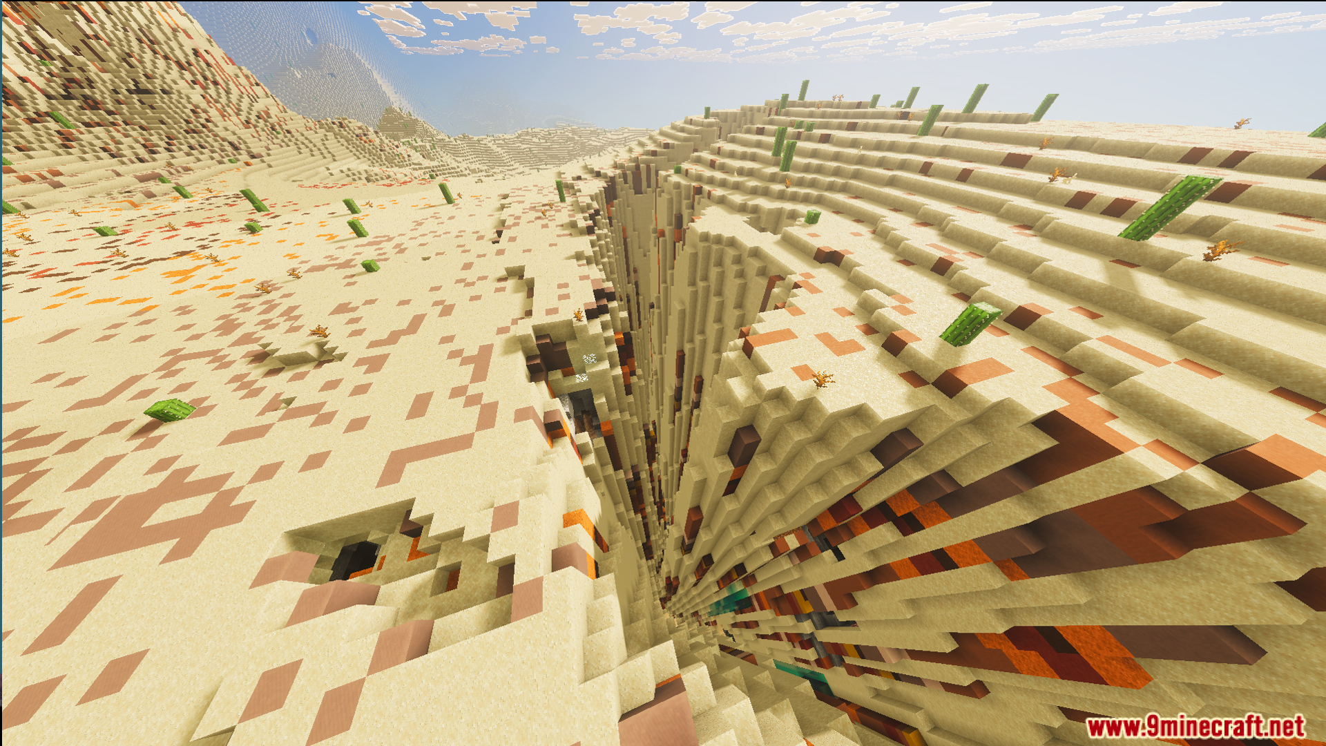 Kepler World Map Screenshot 1 Deep desert valley with cacti and layered sand blocks in Kepler World Map