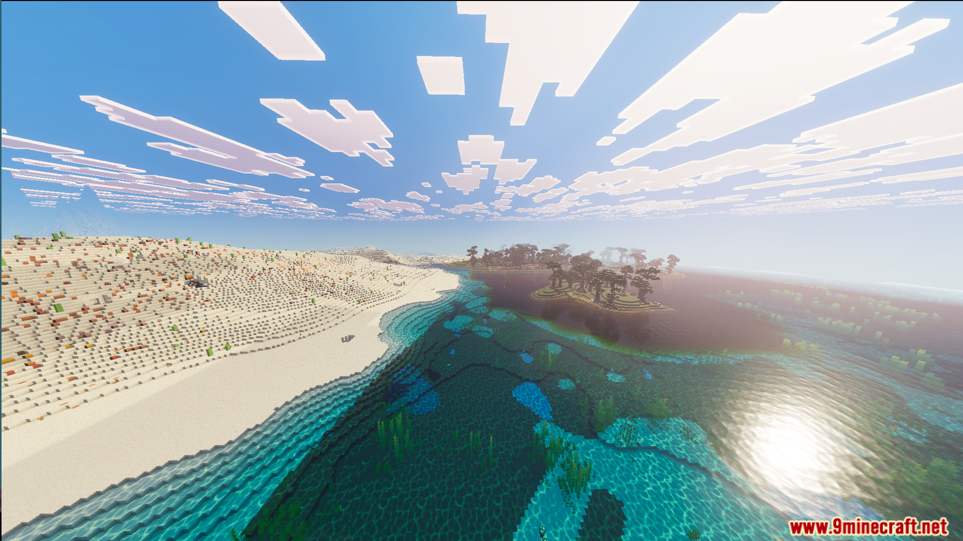 Kepler World Map Screenshot 2 Desert shoreline meeting clear blue ocean water with custom trees on an island