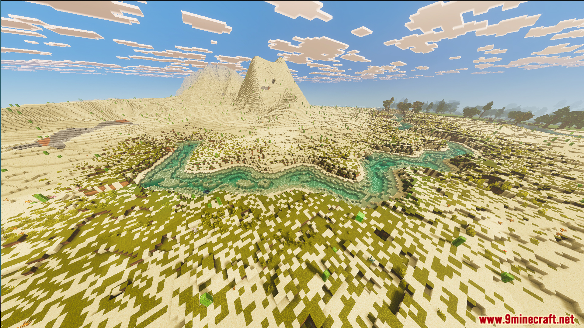 Kepler World Map Screenshot 4 Vast desert biome featuring a winding river and large custom sand mountains